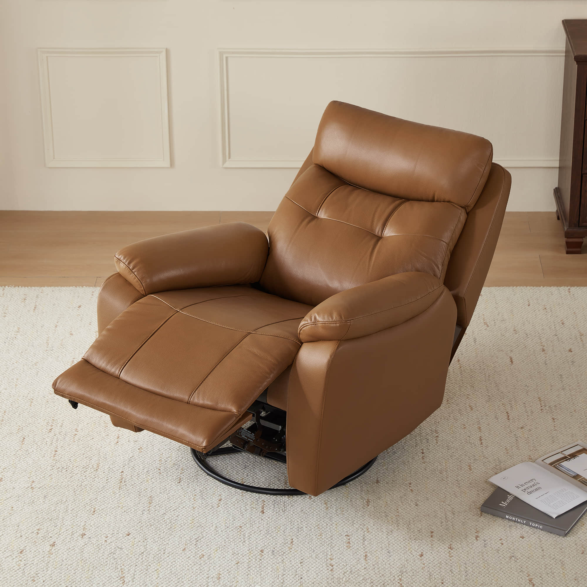 Keith Leather Swivel Glider Recliner with Power Headrest