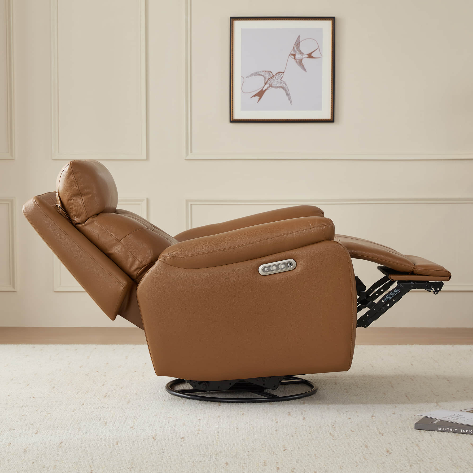 Keith Leather Swivel Glider Recliner with Power Headrest