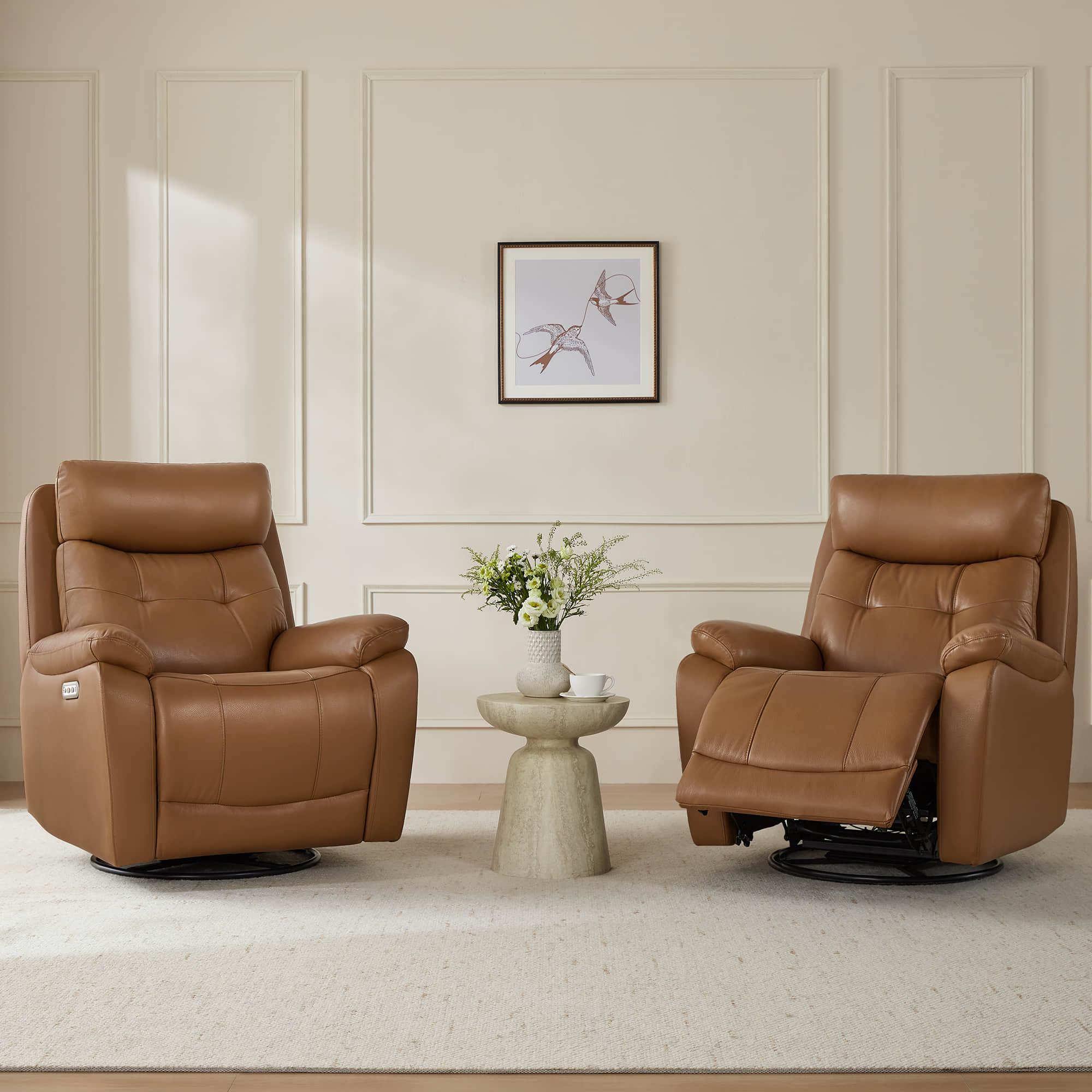 Keith Leather Swivel Glider Recliner with Power Headrest