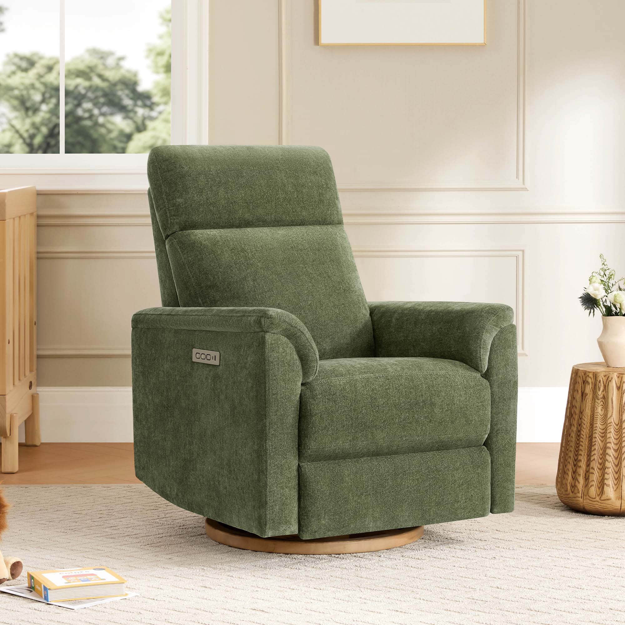 Lulla Power Swivel Nursery Glider Recliner with Power Headrest and Nightlight