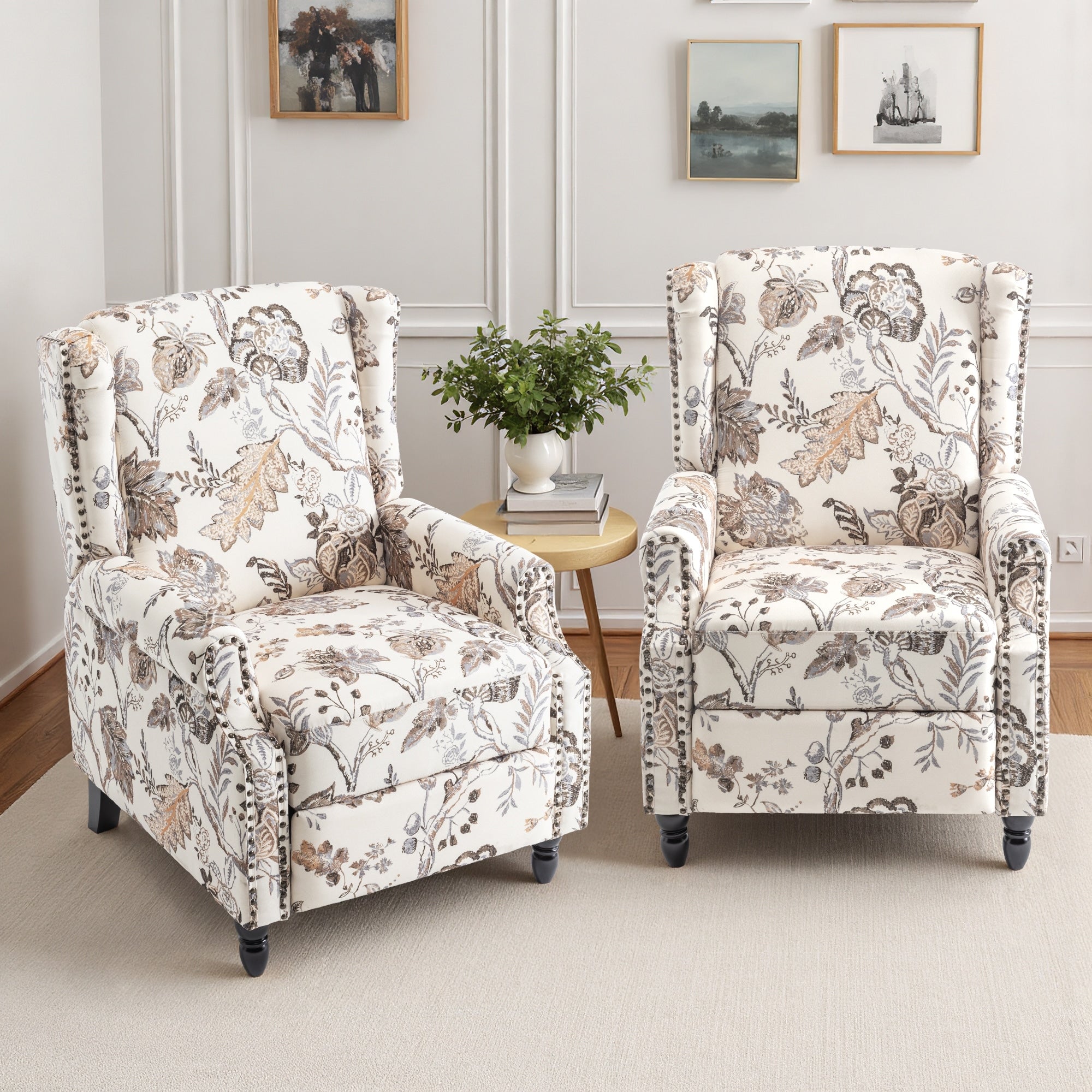 29'' W Vintage Floral Manual Push Back Recliner Chair Set of 2