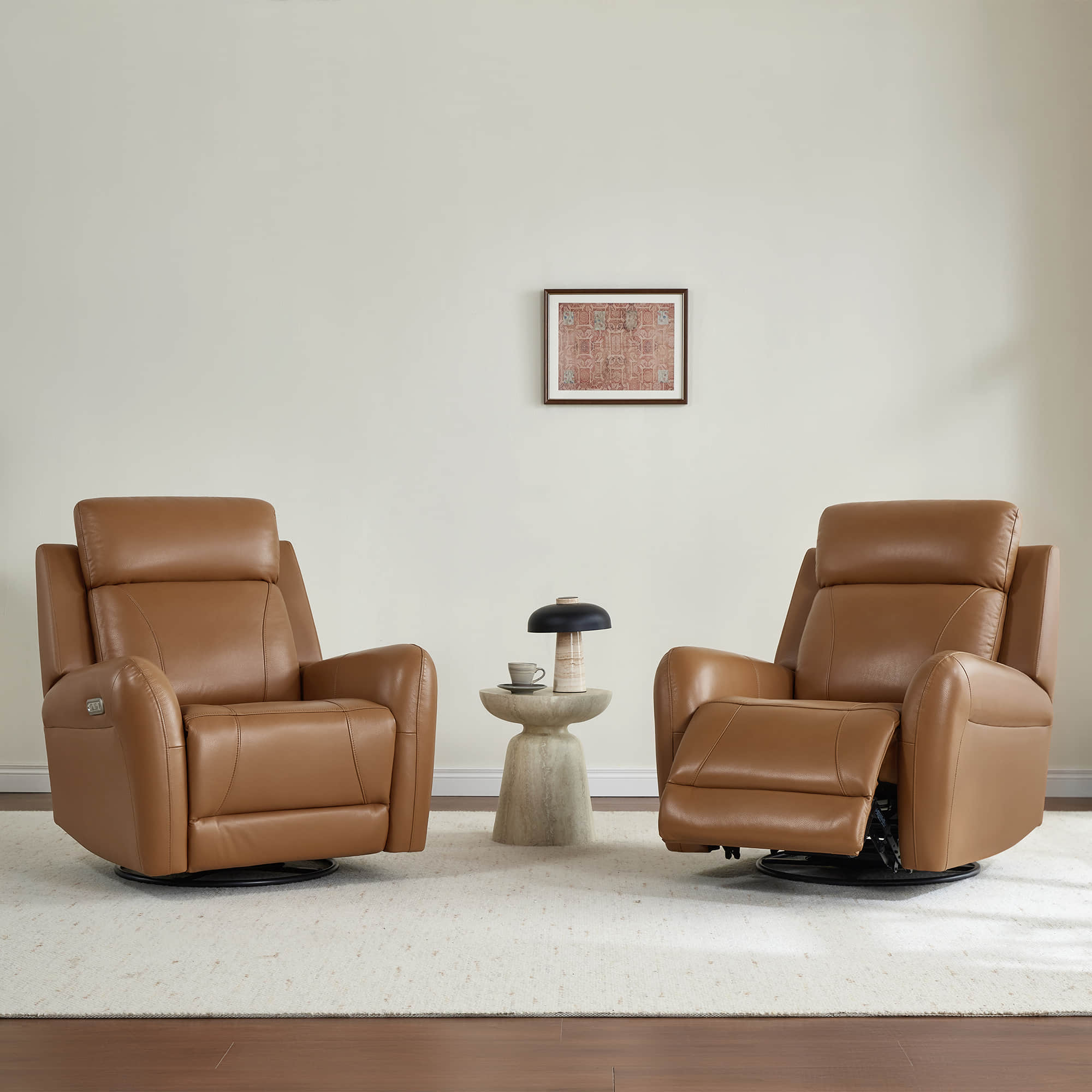 Myles Genuine Leather Swivel Glider Power Recliner