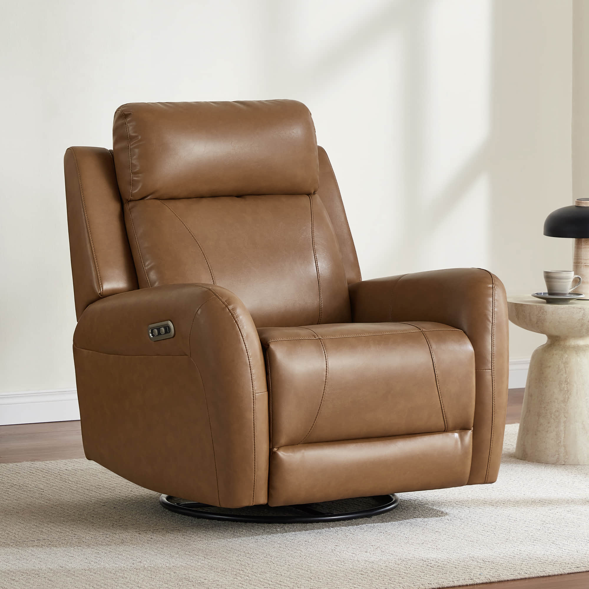 Myles Genuine Leather Swivel Glider Power Recliner