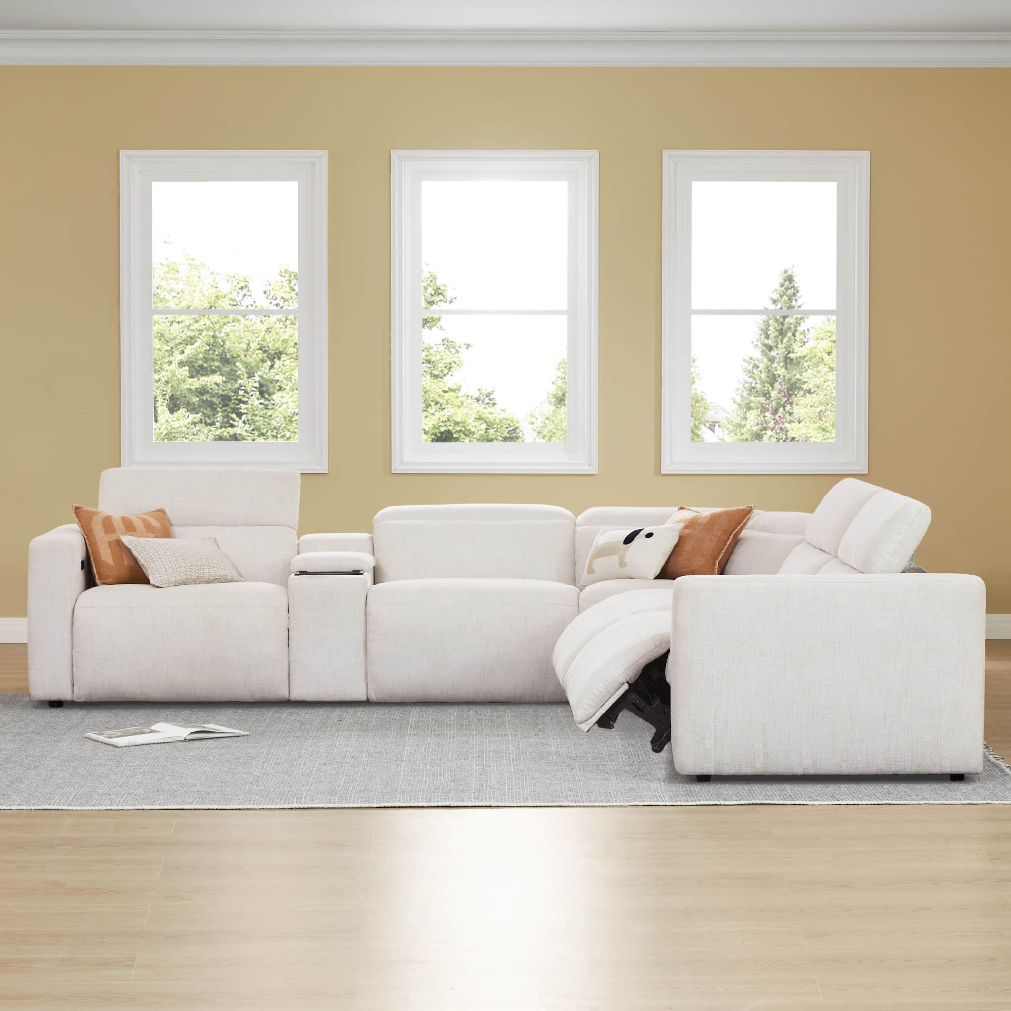 Oliver 5-Seat Wall-hugger Reclining Sectional Sofa with Power Headrest