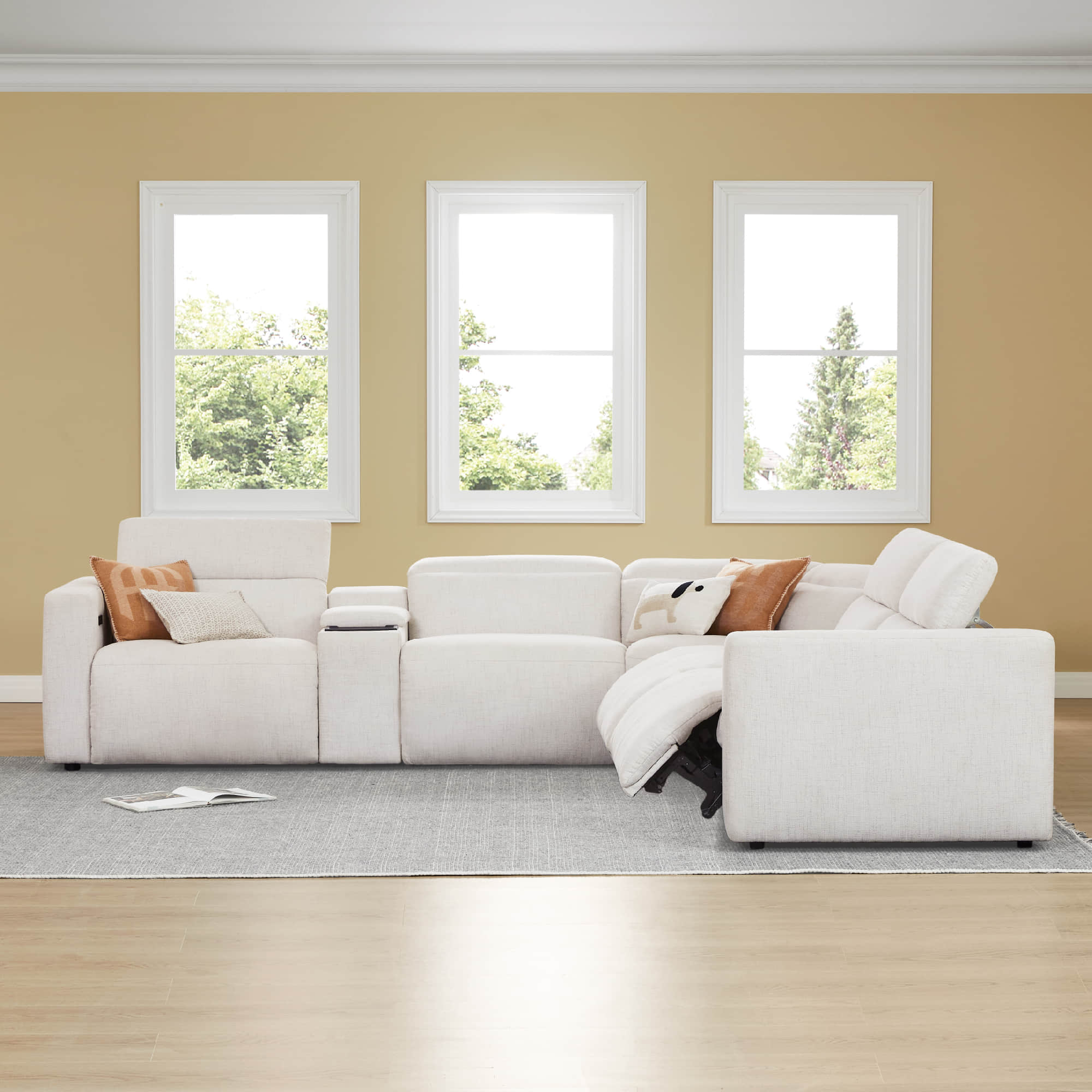 Oliver 5-Seat Wall-hugger Reclining Sectional Sofa with Power Headrest