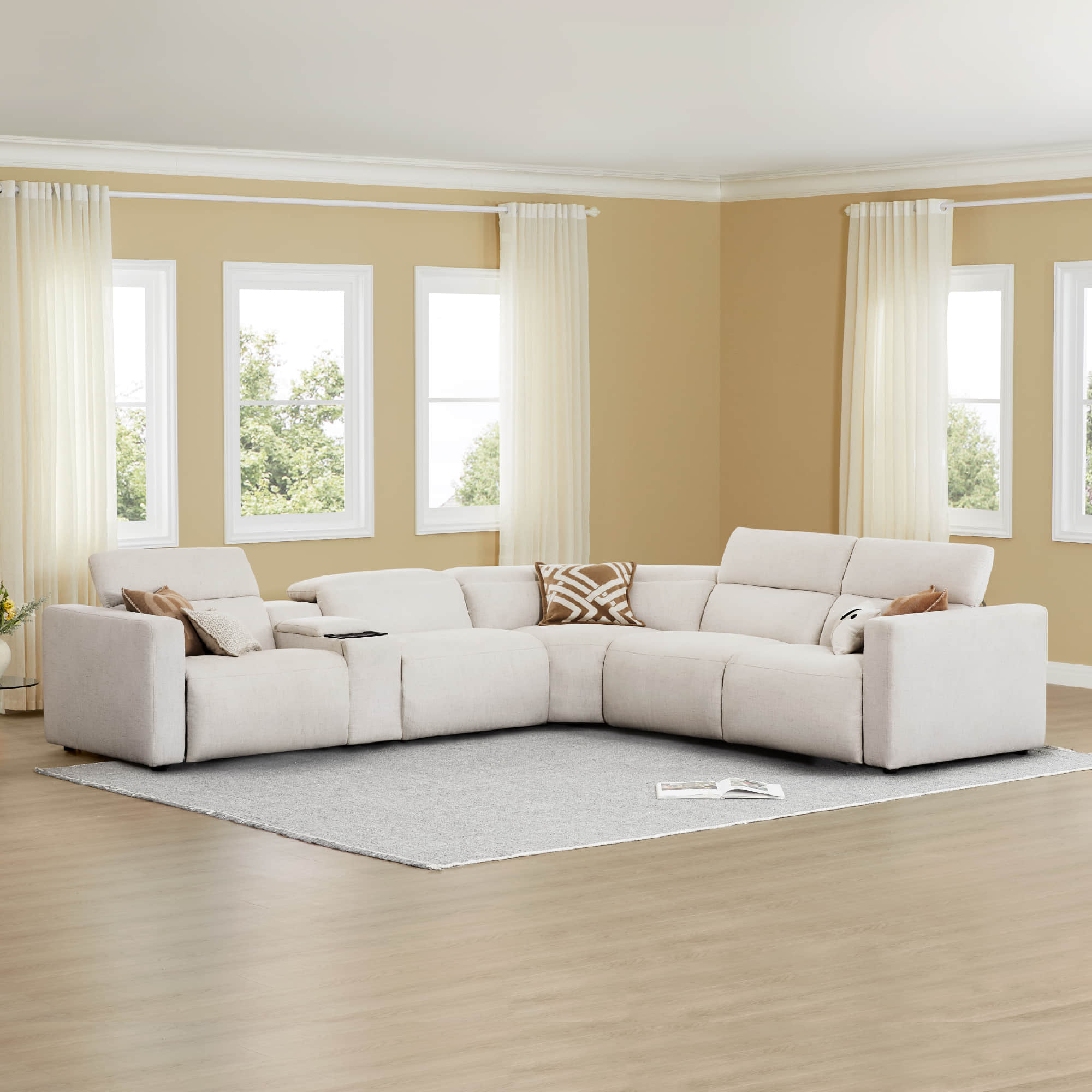 Oliver 5-Seat Wall-hugger Reclining Sectional Sofa with Power Headrest