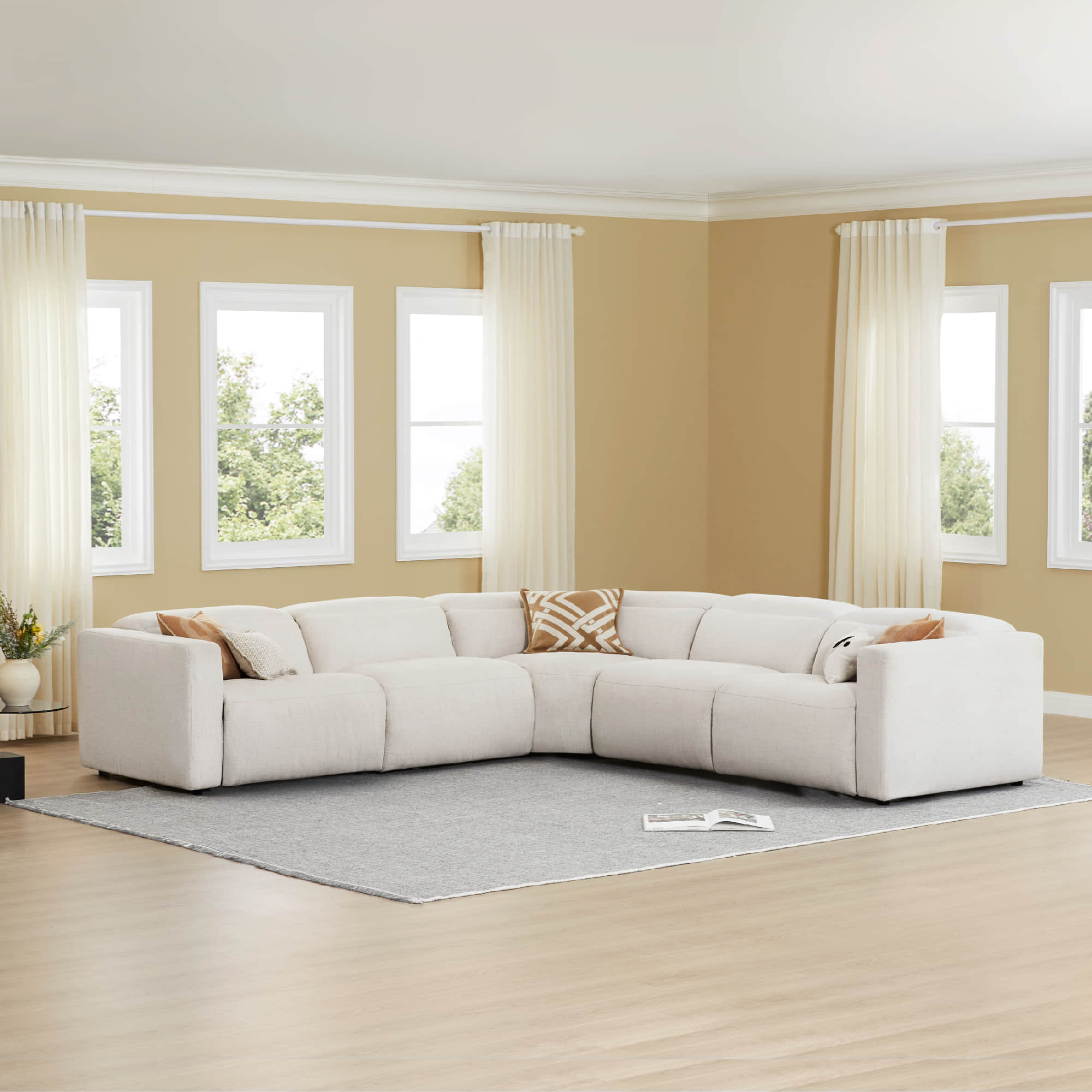 Oliver 5-Seat Wall-hugger Reclining Sectional Sofa with Power Headrest