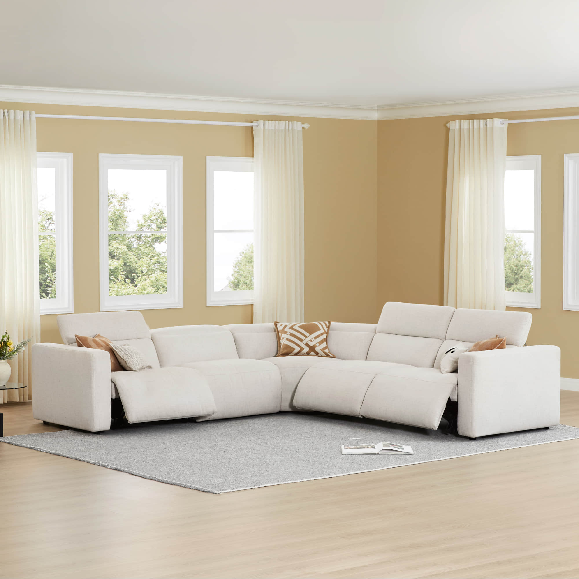 Oliver 5-Seat Wall-hugger Reclining Sectional Sofa with Power Headrest