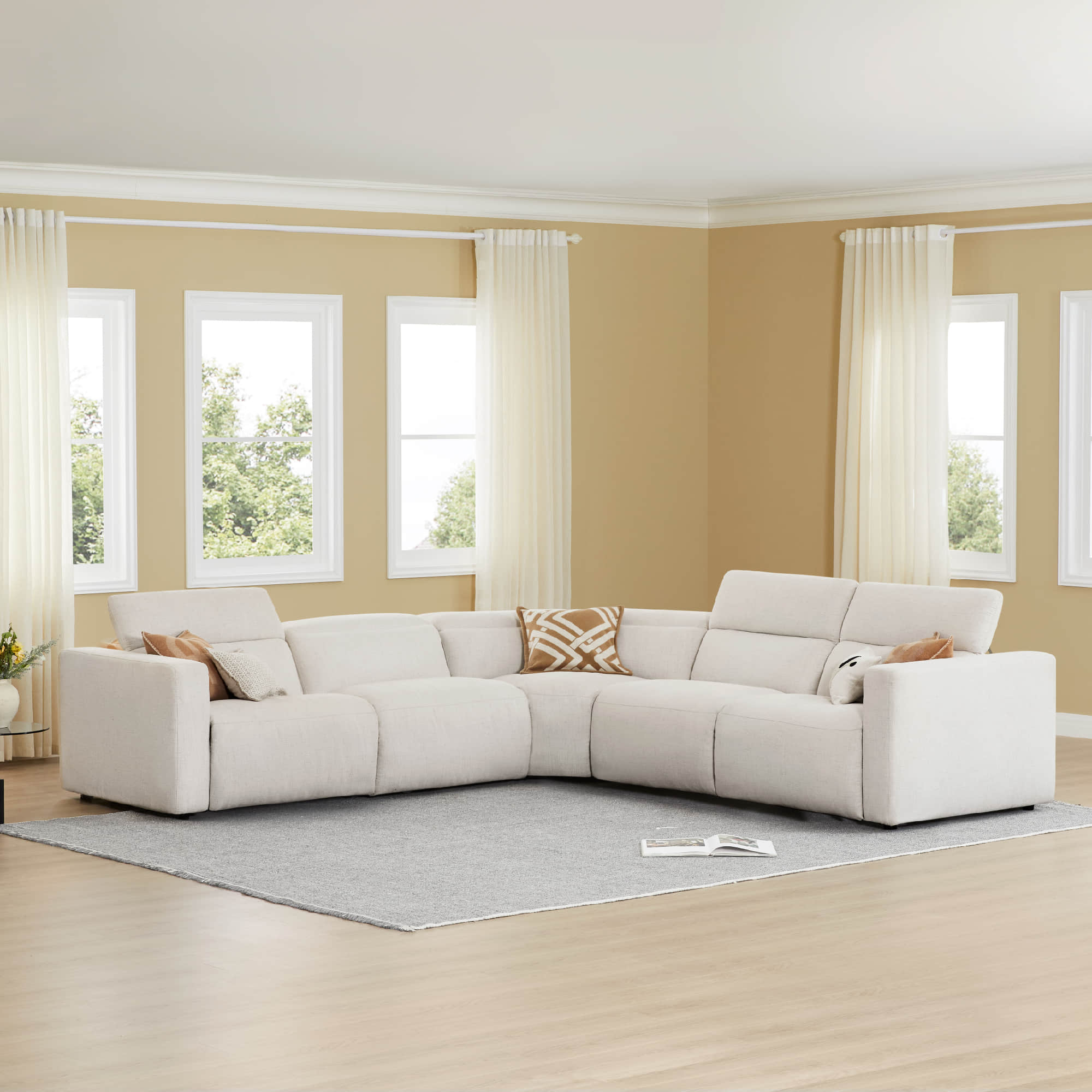 Oliver 5-Seat Wall-hugger Reclining Sectional Sofa with Power Headrest