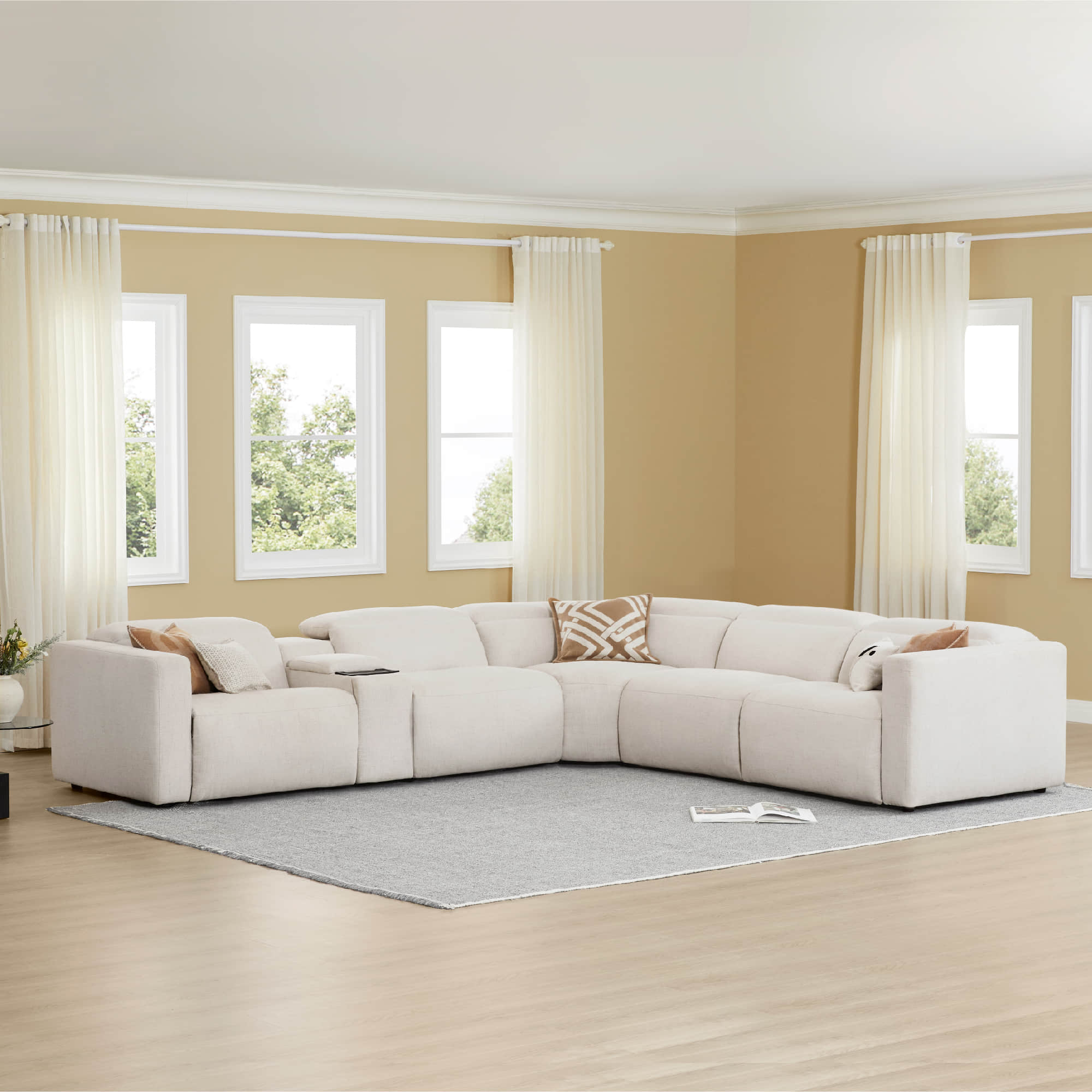 Oliver 5-Seat Wall-hugger Reclining Sectional Sofa with Power Headrest