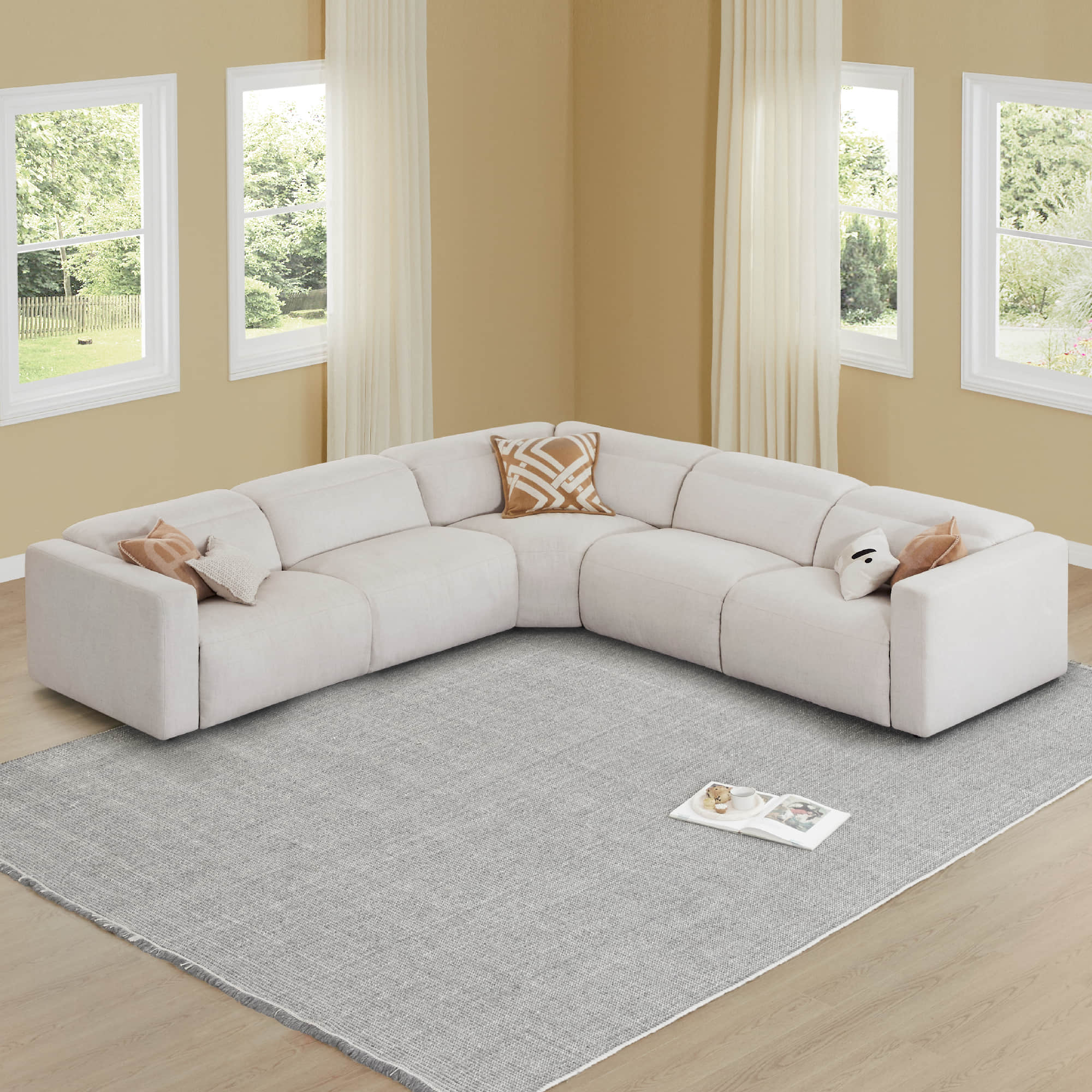 Oliver 5-Seat Wall-hugger Reclining Sectional Sofa with Power Headrest