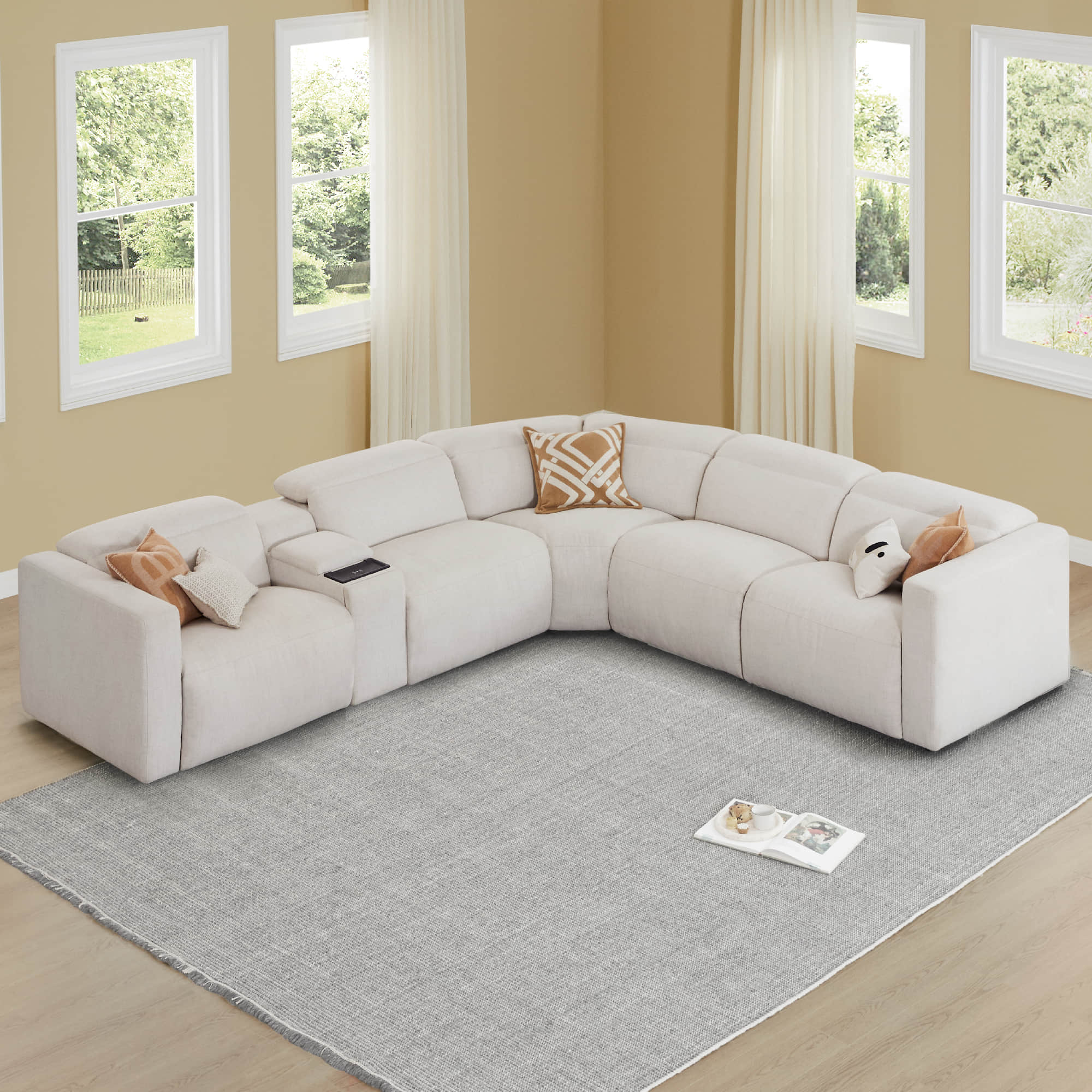Oliver 5-Seat Wall-hugger Reclining Sectional Sofa with Power Headrest