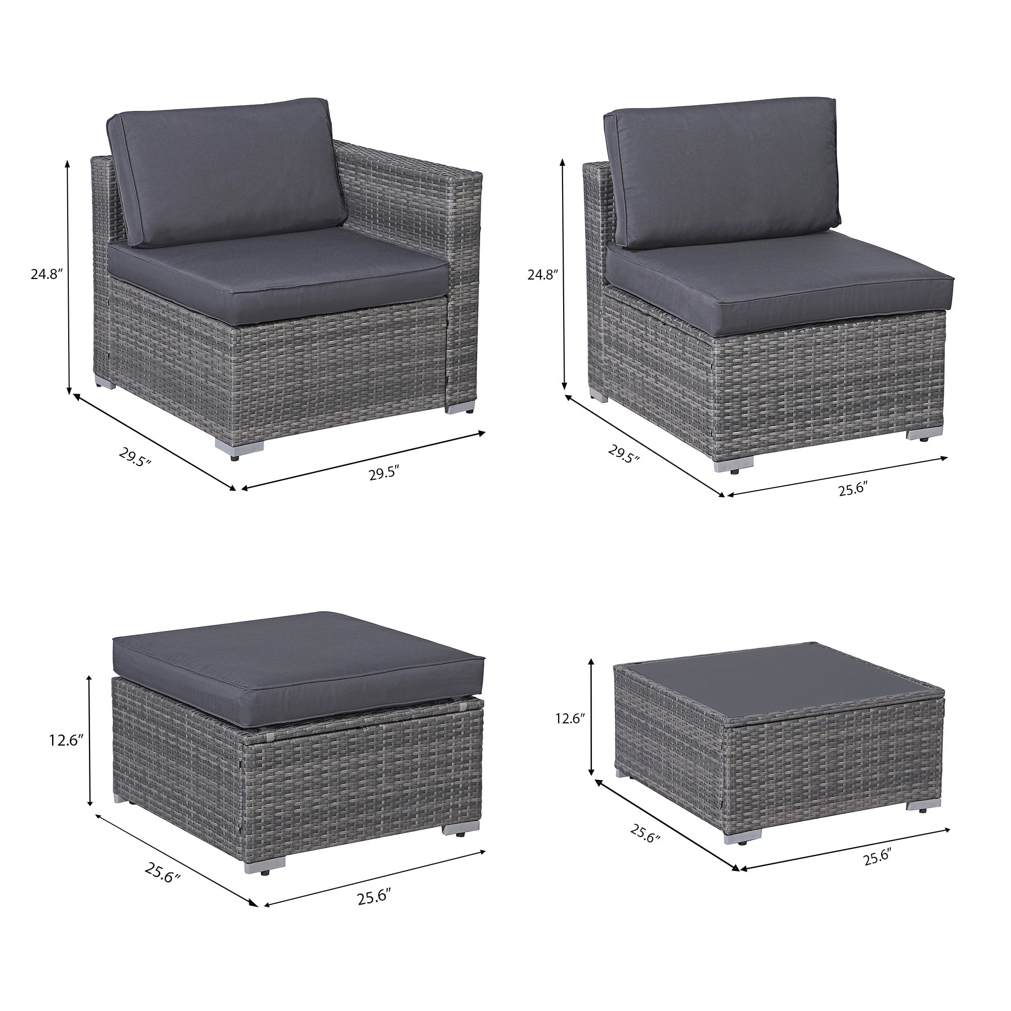 5-piece Outdoor Wicker Sectional Sofa Set with Cushions