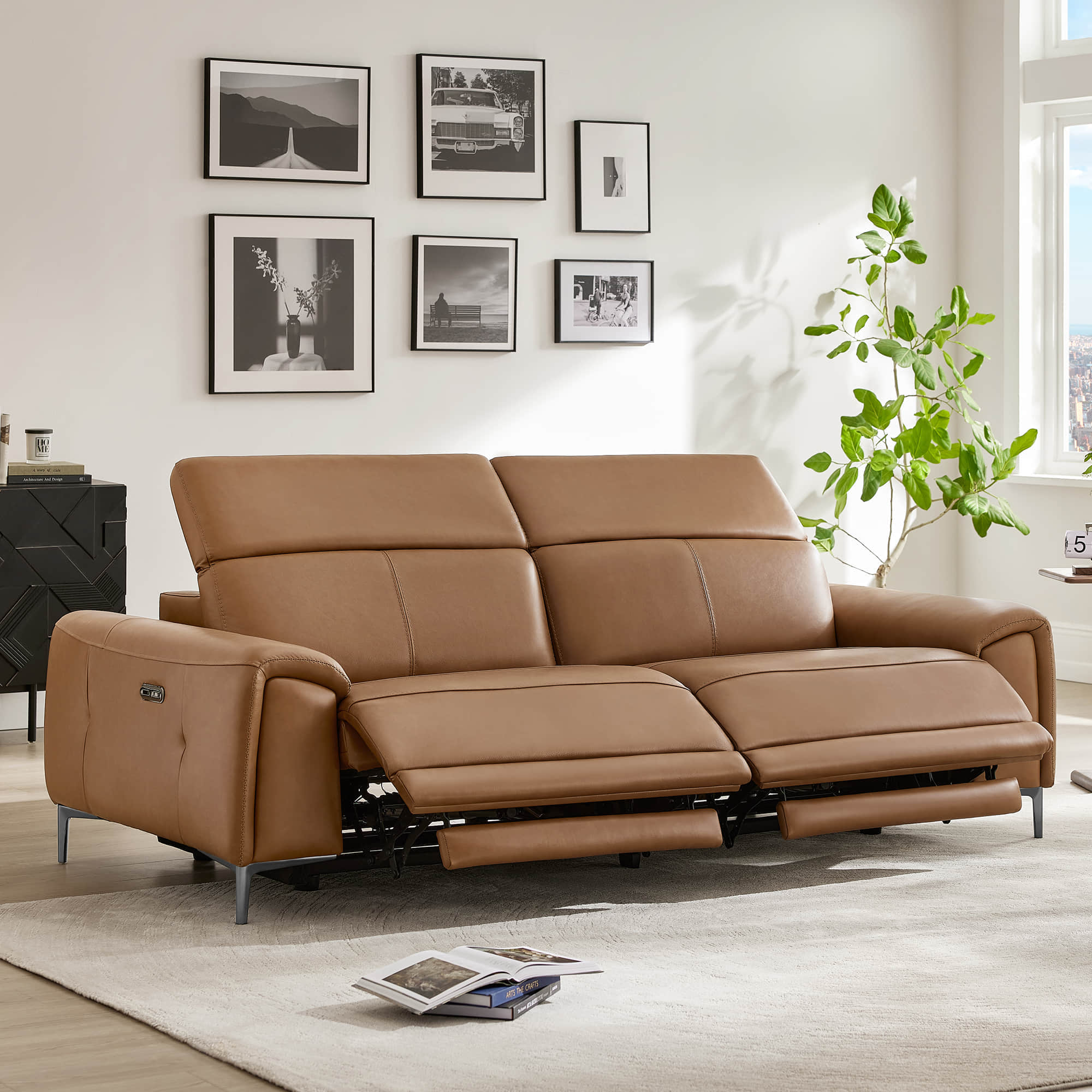 Owen Genuine Leather Reclining Sofa with Power Headrest