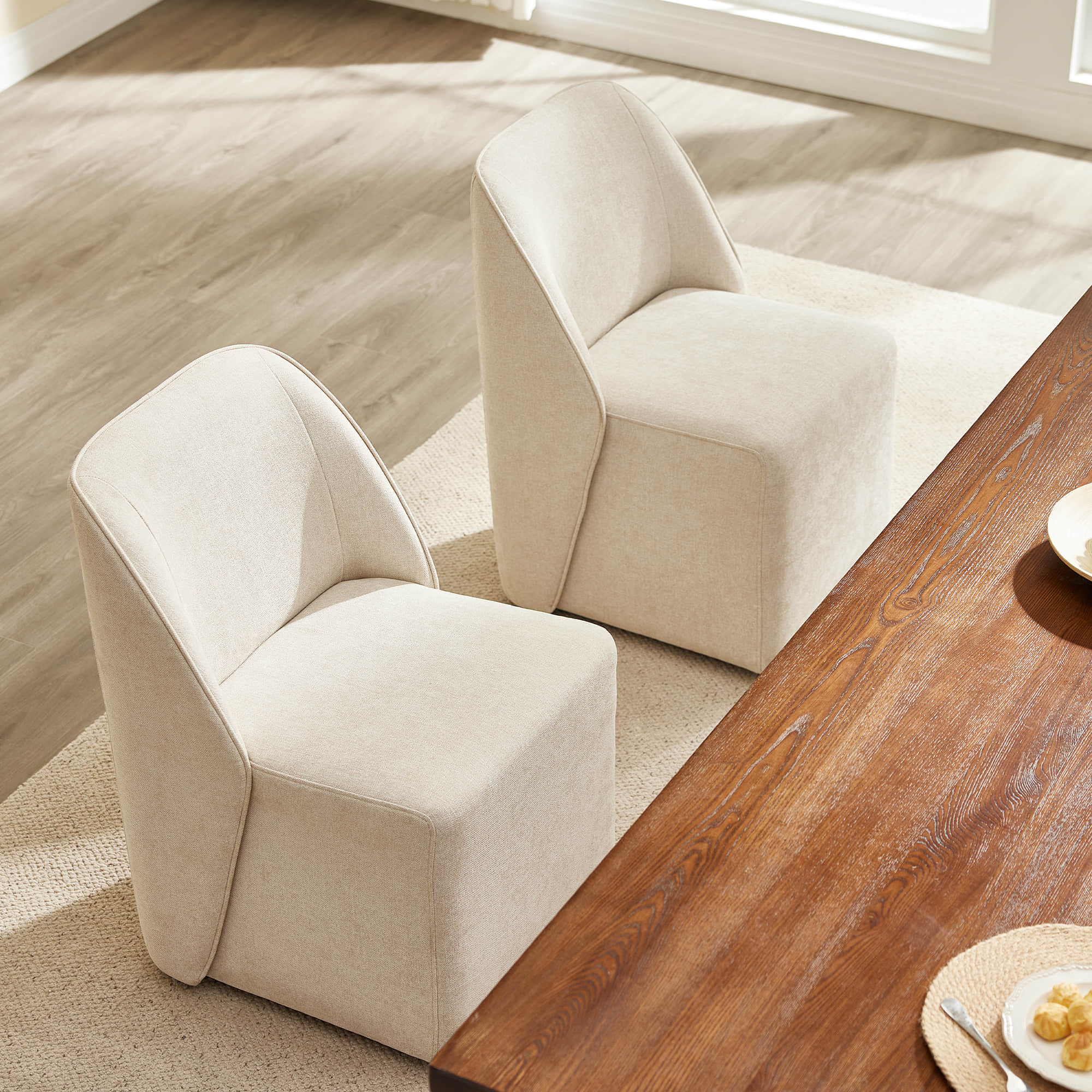 Soren Leather Rolling Dining Chair with Casters Base