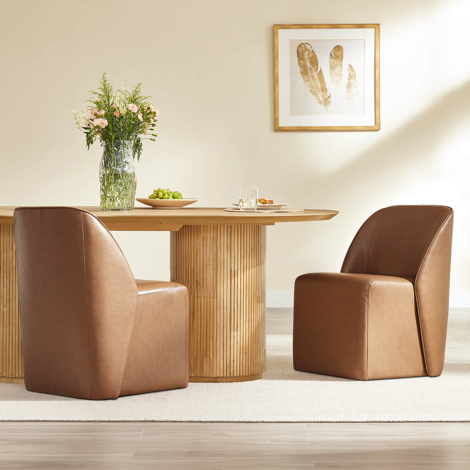 Soren Leather Rolling Dining Chair with Casters Base