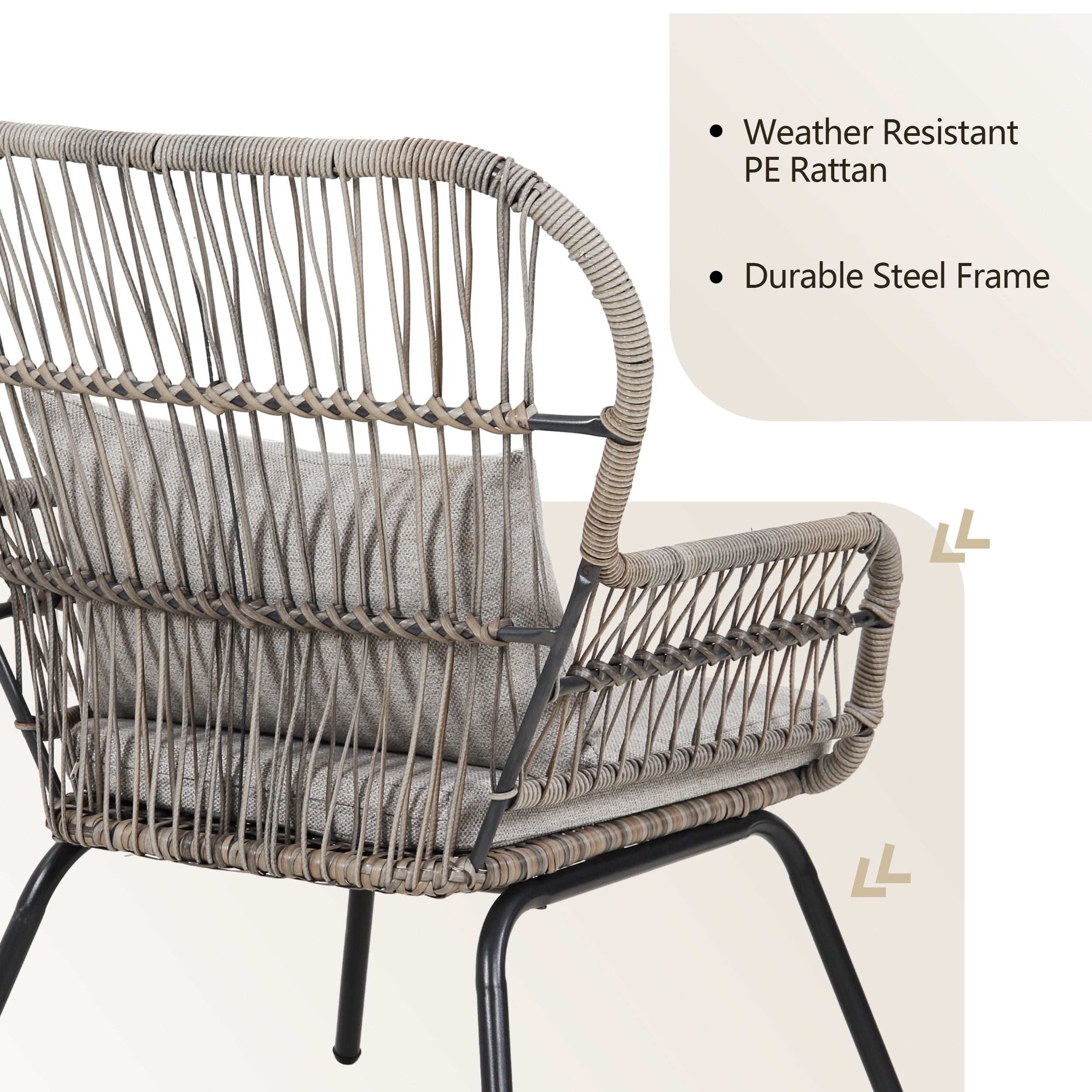 3 Piece Outdoor Wicker Conversation Bistro Set, All-Weather Rattan Furniture Patio Chairs Set with Cushions