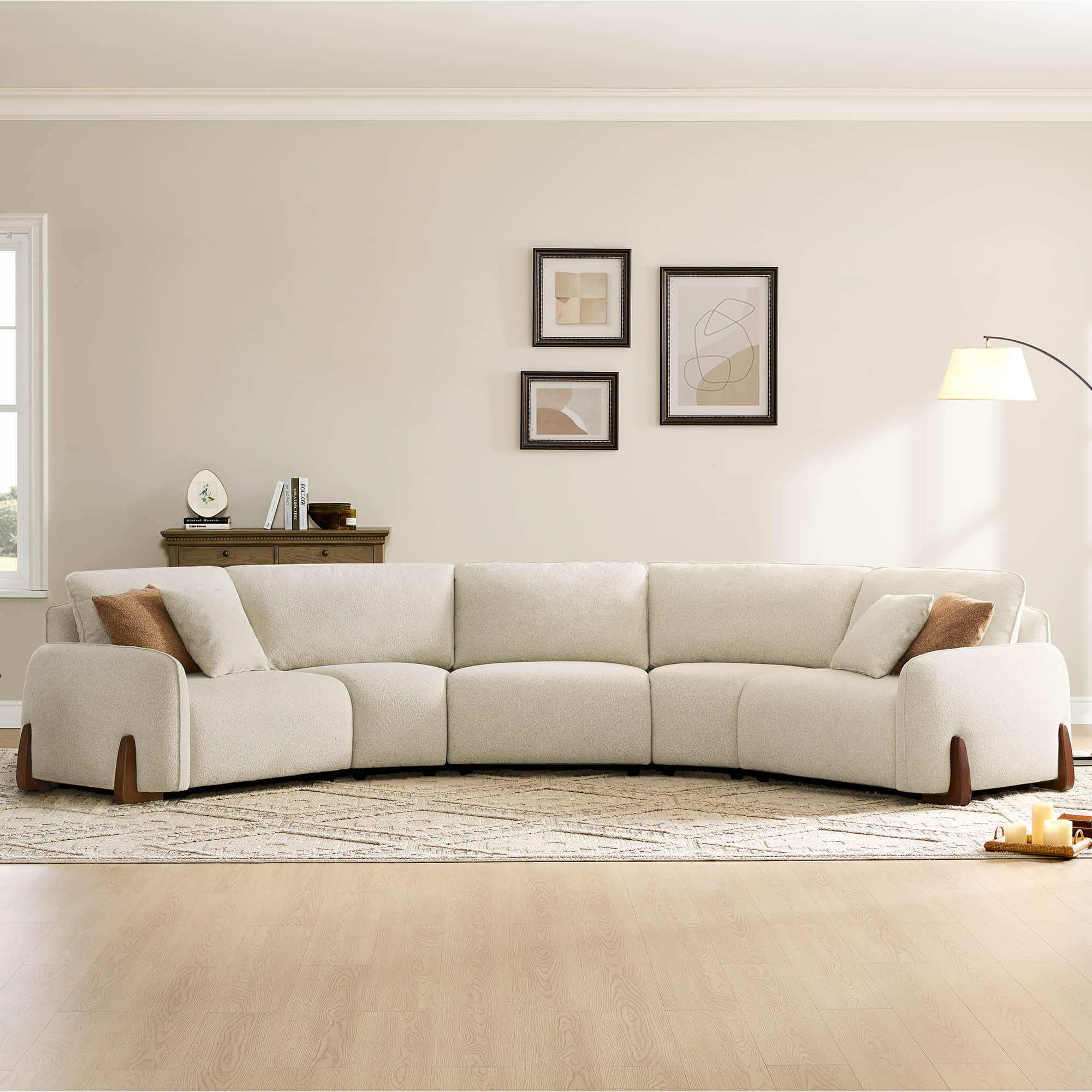 Teleri 3-seat Modular Curved Sofa with Wood Leg