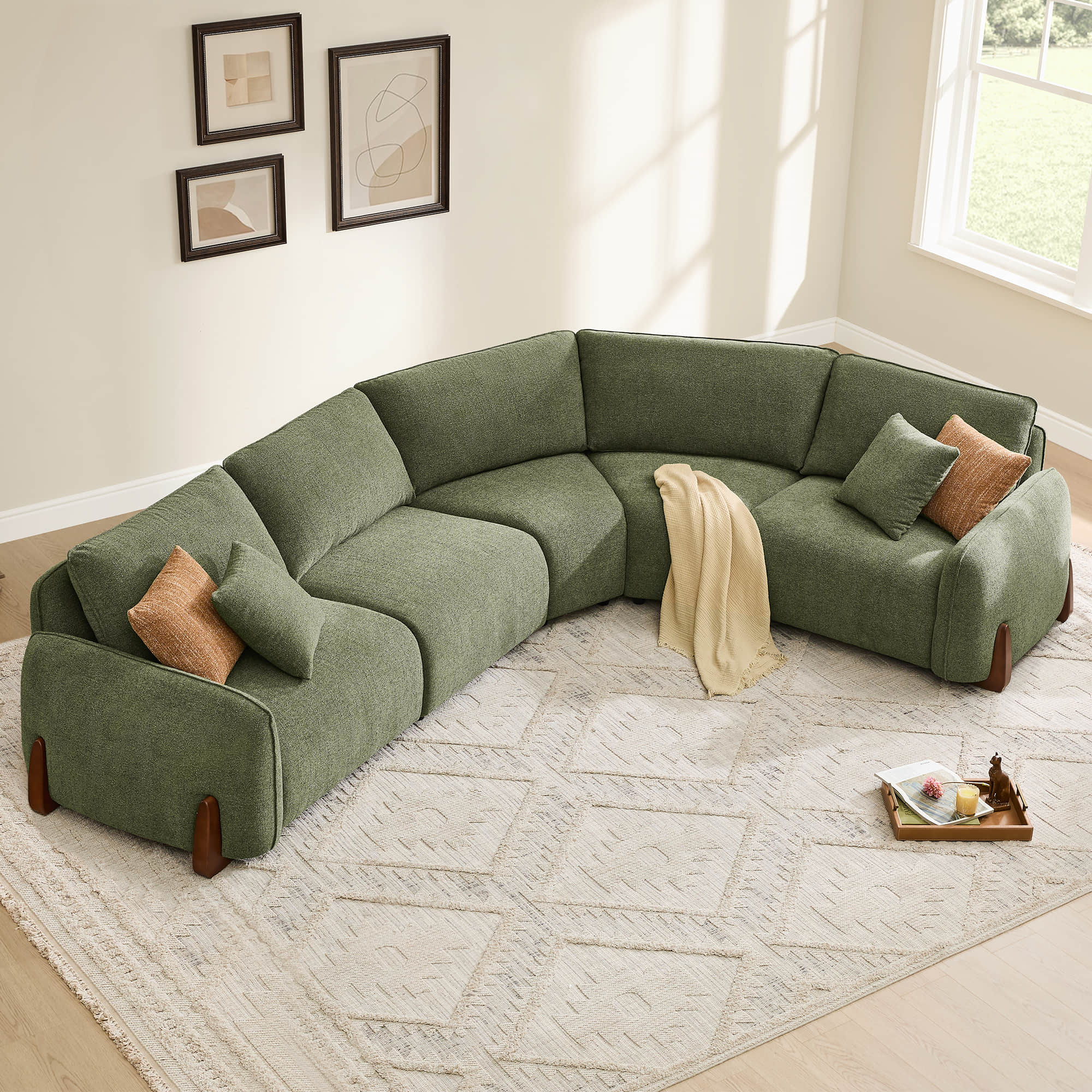 Teleri 4-seat Modular Curved Sofa with Wood Leg