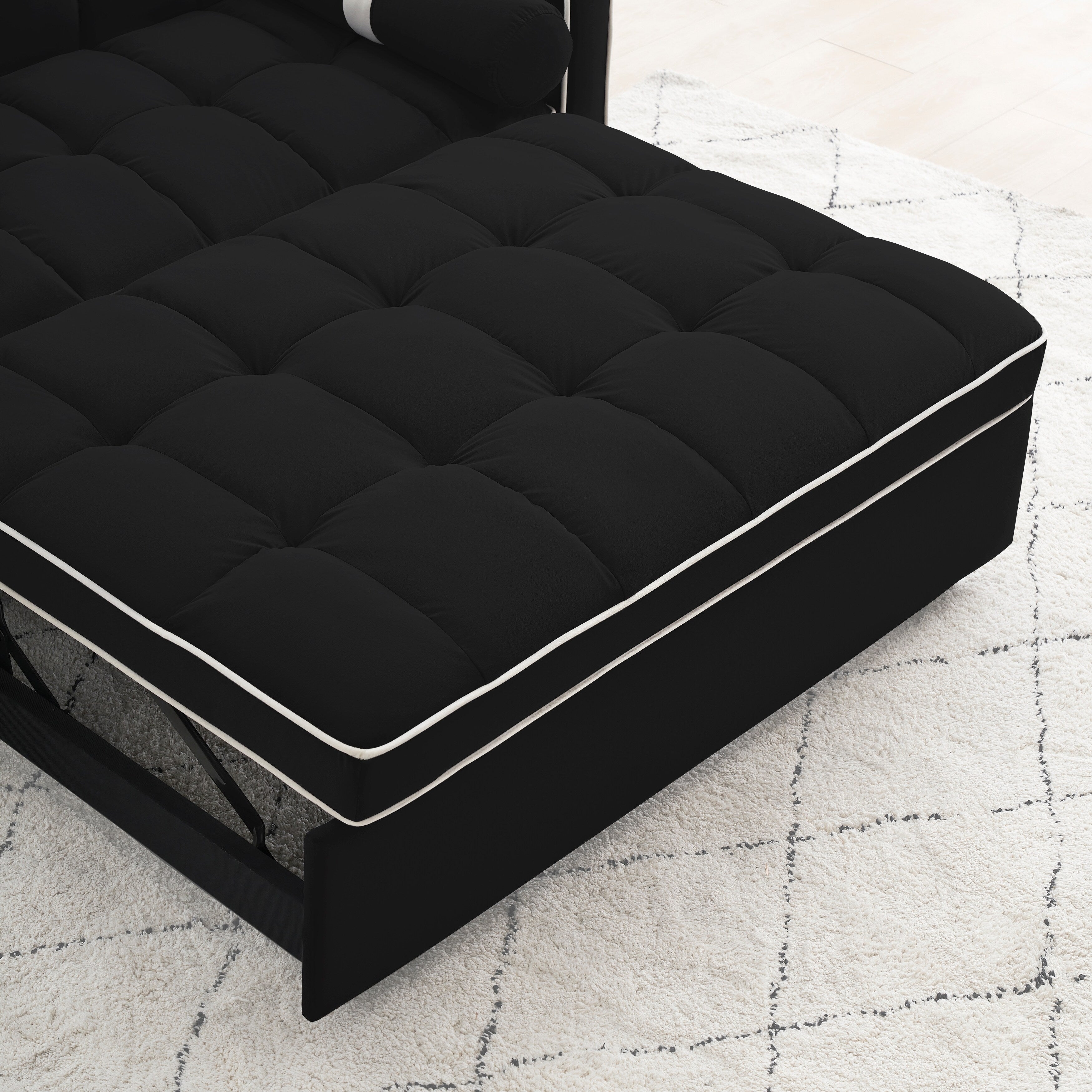 Velvet Convertible 55'' 2-Seater Sleeper Sofa with Pull-Out Bed, Adjustable Recline, Side Pockets, and Phone Holder