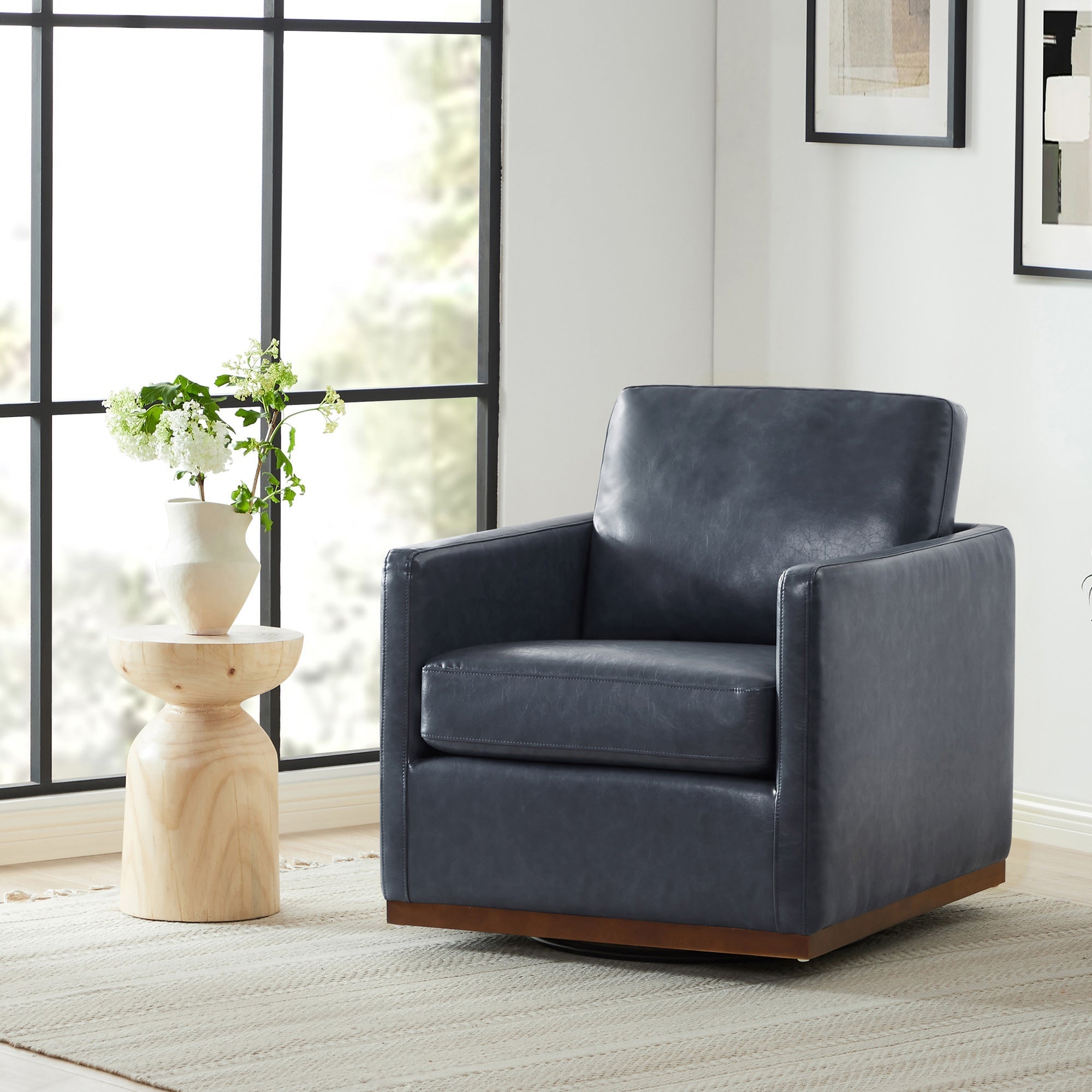 Henry Swivel Accent Chair with Wood Base