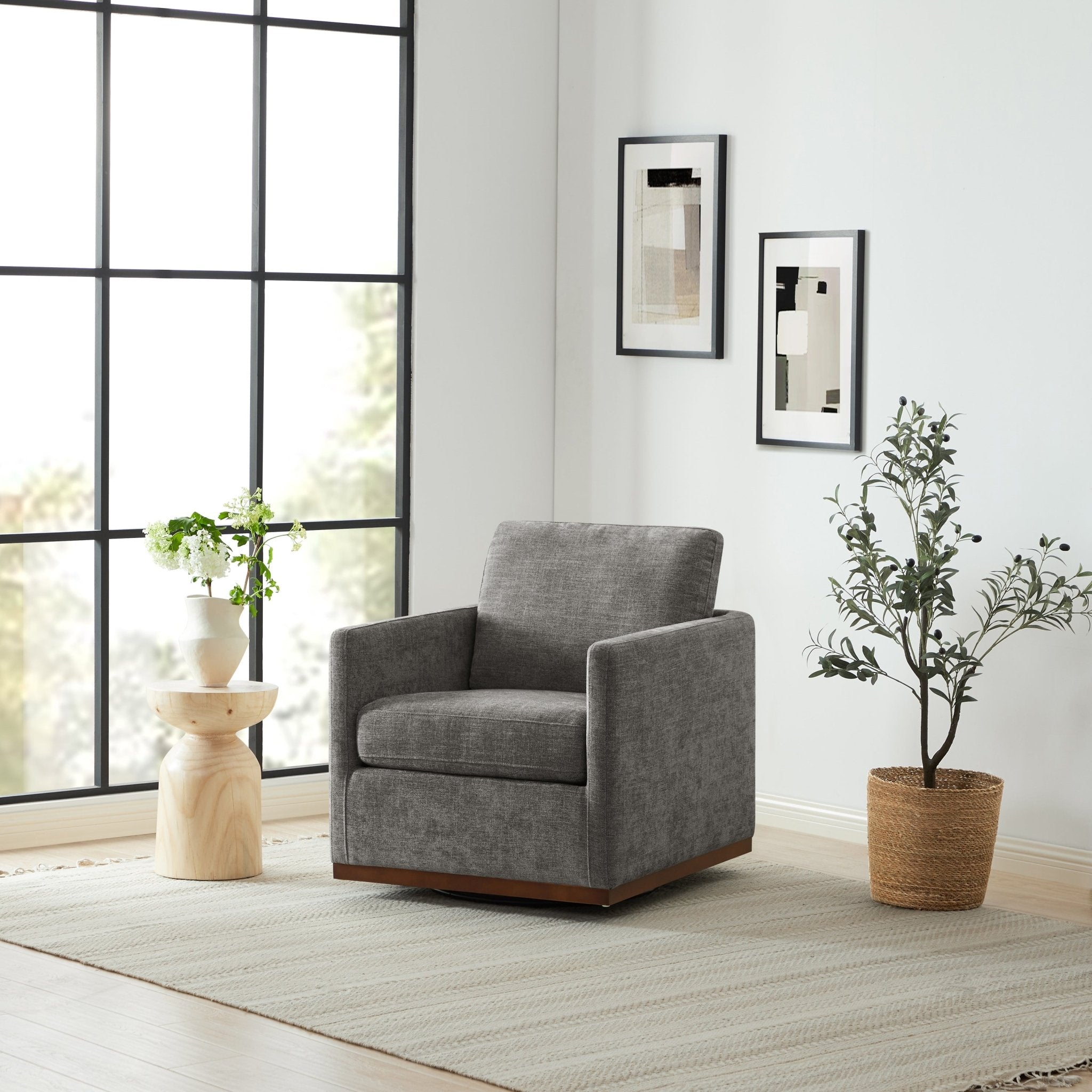 Henry Swivel Accent Chair with Wood Base