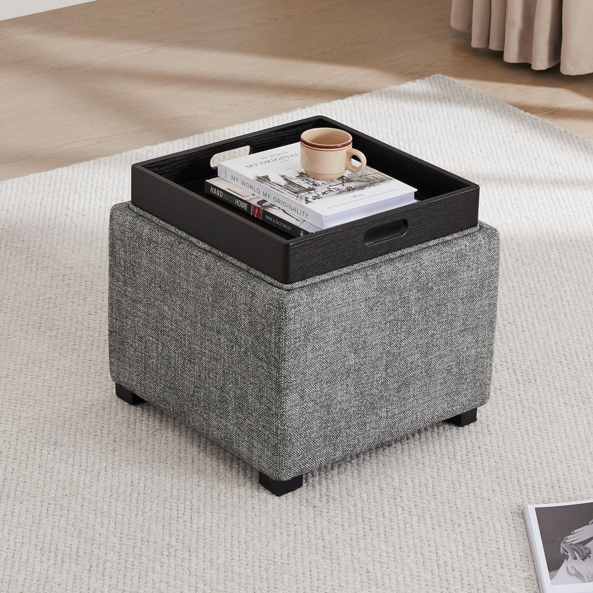 Cube Storage Ottoman - Fabric & Leather