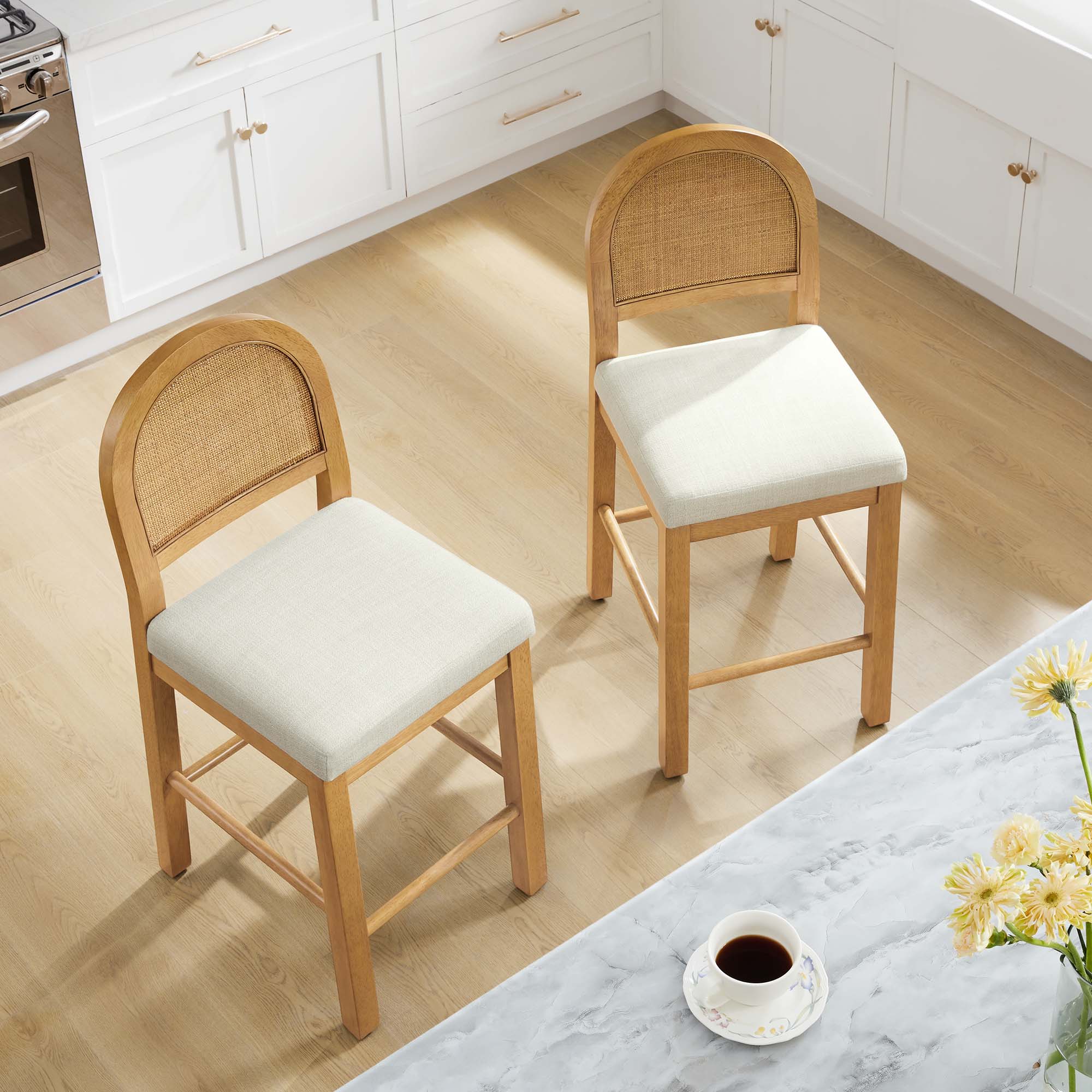 Abigail Rattan Curved Counter Stool with Performance Fabric