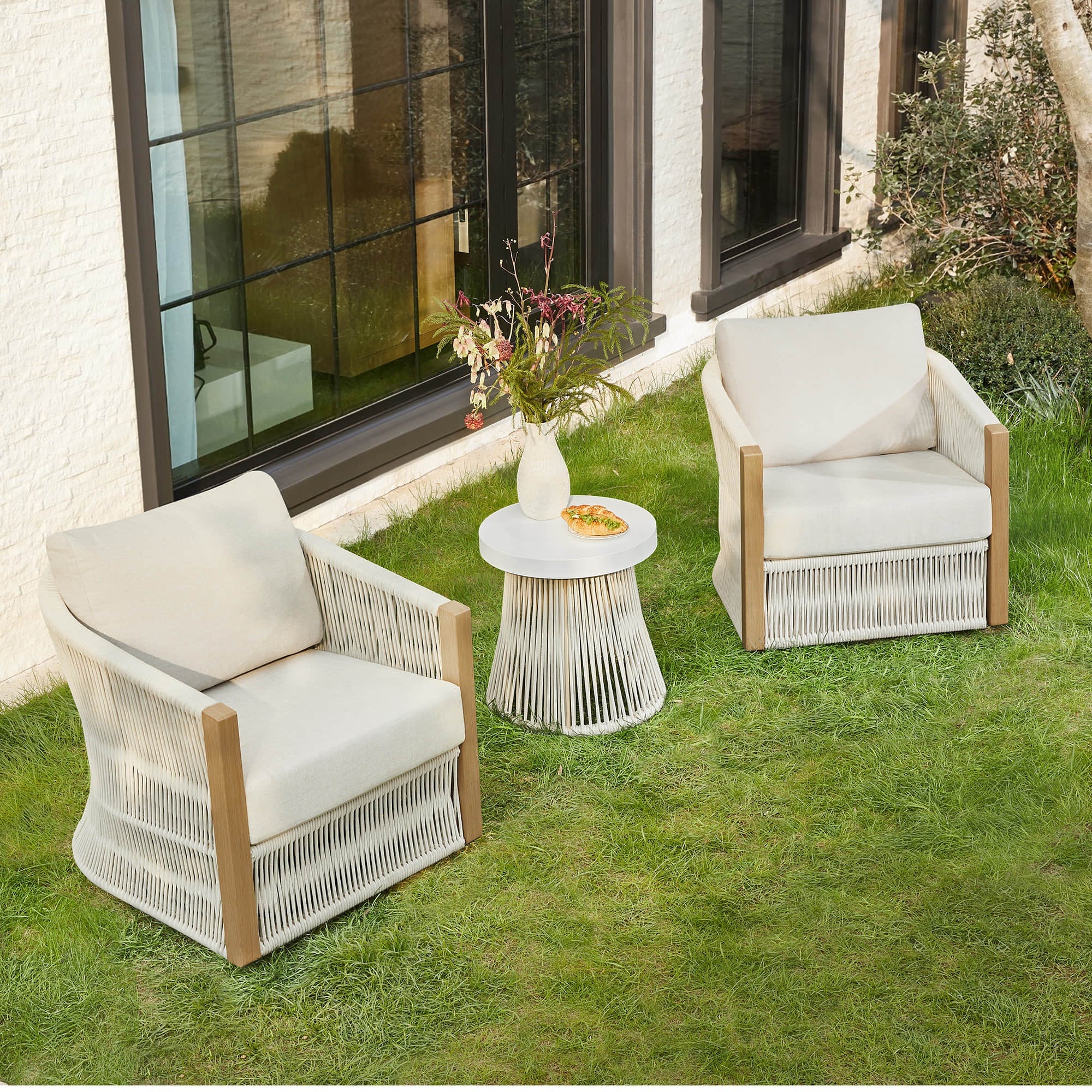 Acker Rope Outdoor Bistro Set with Swivel Chair