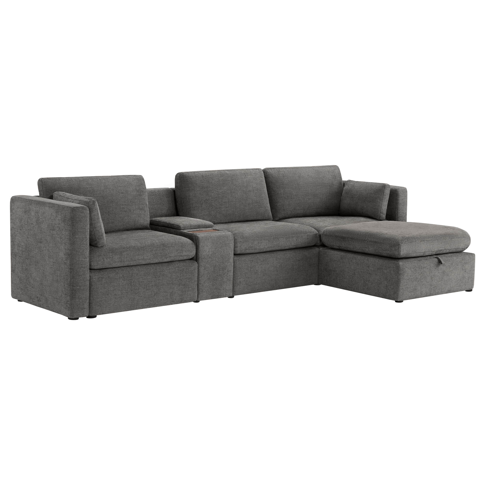 Delaney 4-Seat Modular Sofa Chaise with Storage Ottoman