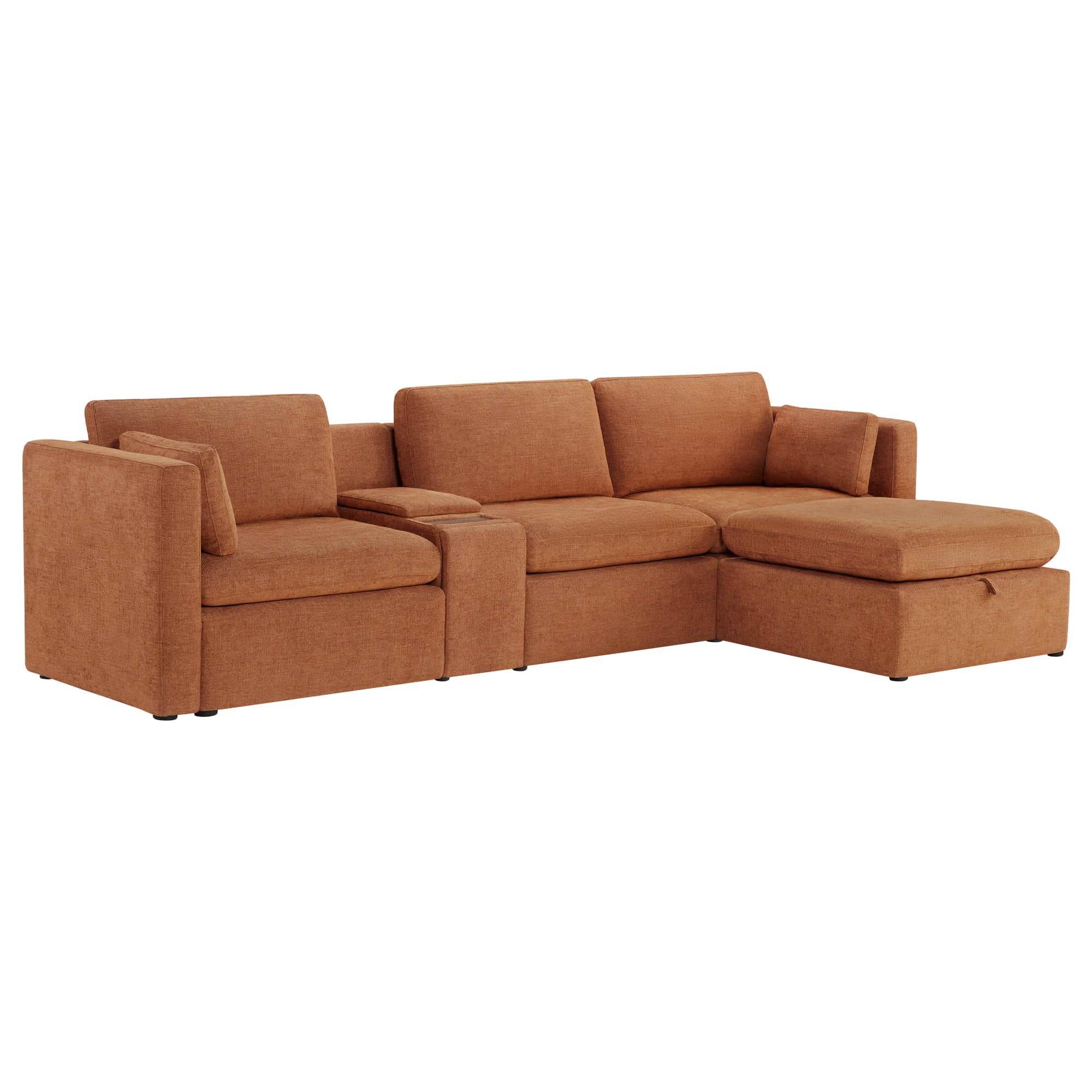 Delaney 4-Seat Modular Sofa Chaise with Storage Ottoman