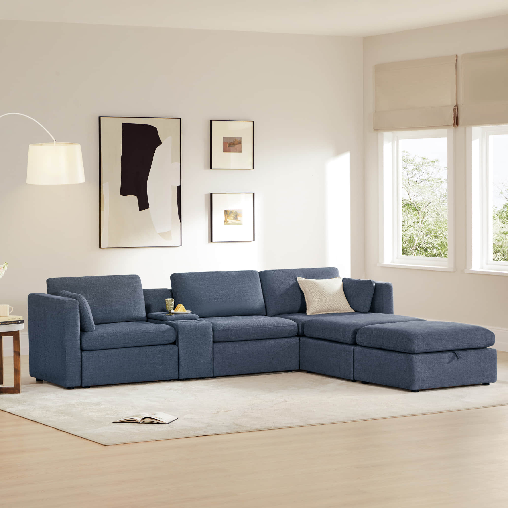 Delaney 5-Seat Modular Sofa Chaise with Storage Ottomans