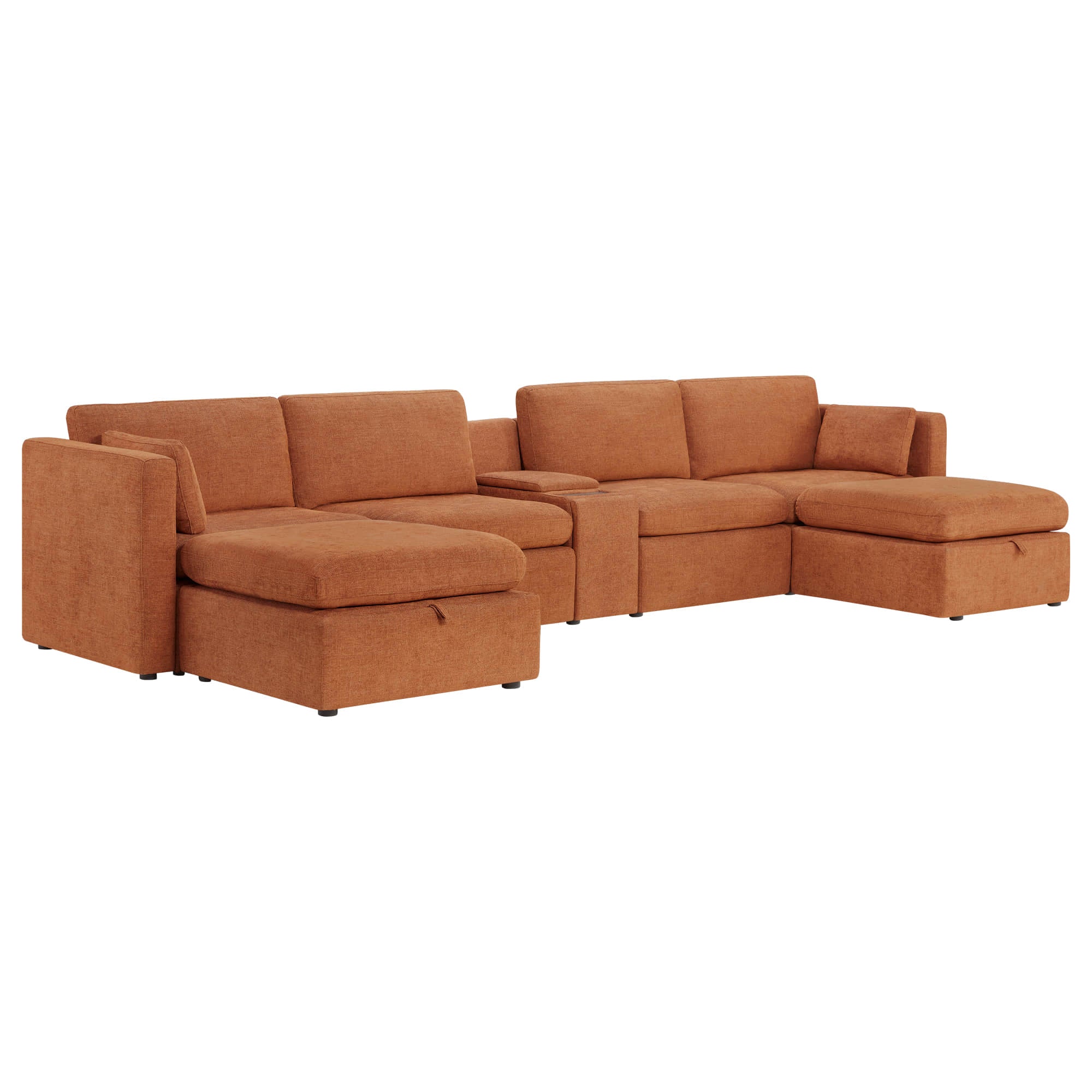 Delaney 6-Seat Modular Sofa Chaise with Storage Ottomans
