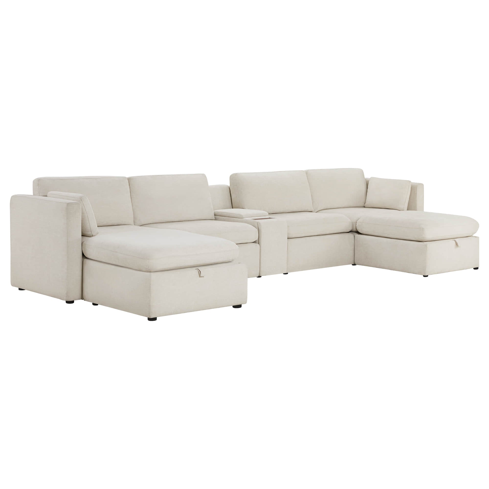 Delaney 6-Seat Modular Sofa Chaise with Storage Ottomans