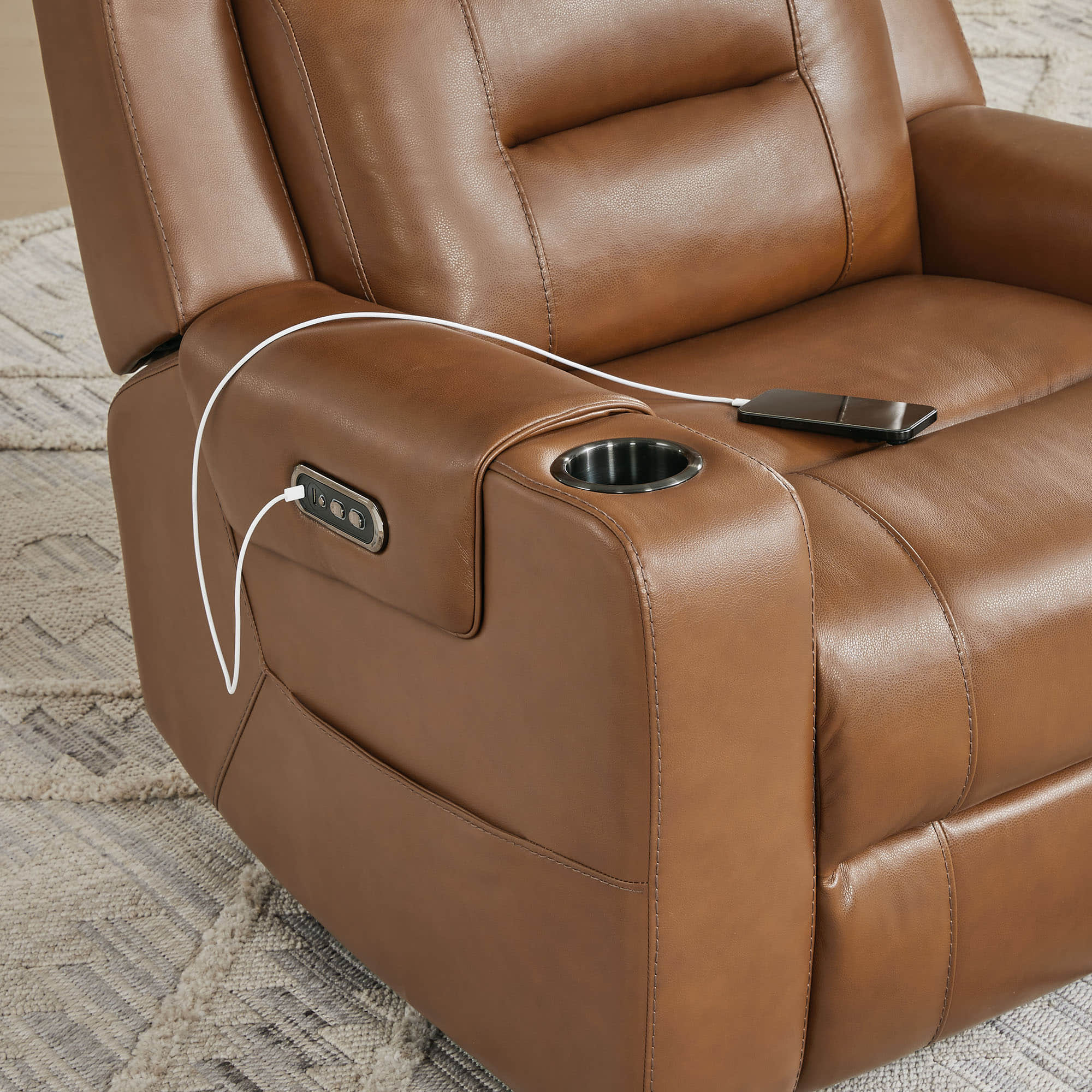 Garrison Genuine Leather Power Lay Flat Recliner with Power Headrest