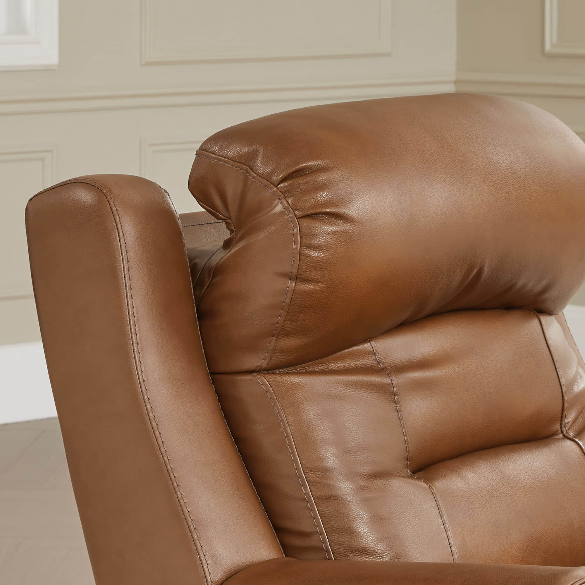 Garrison Genuine Leather Power Lay Flat Recliner with Power Headrest
