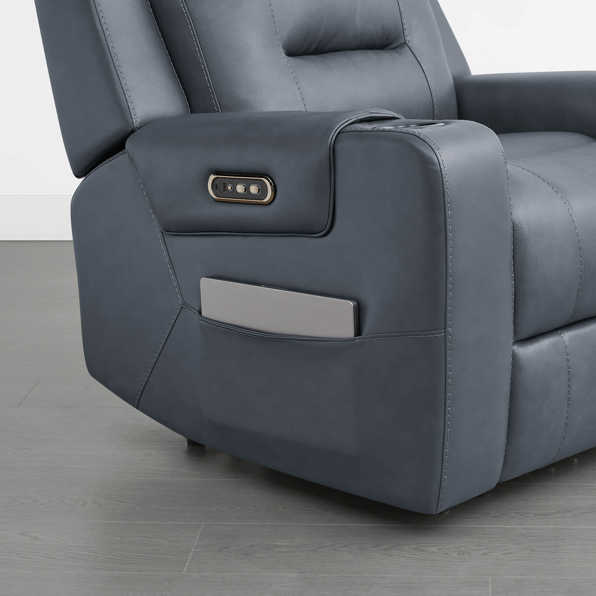 Garrison Genuine Leather Power Lay Flat Recliner with Power Headrest
