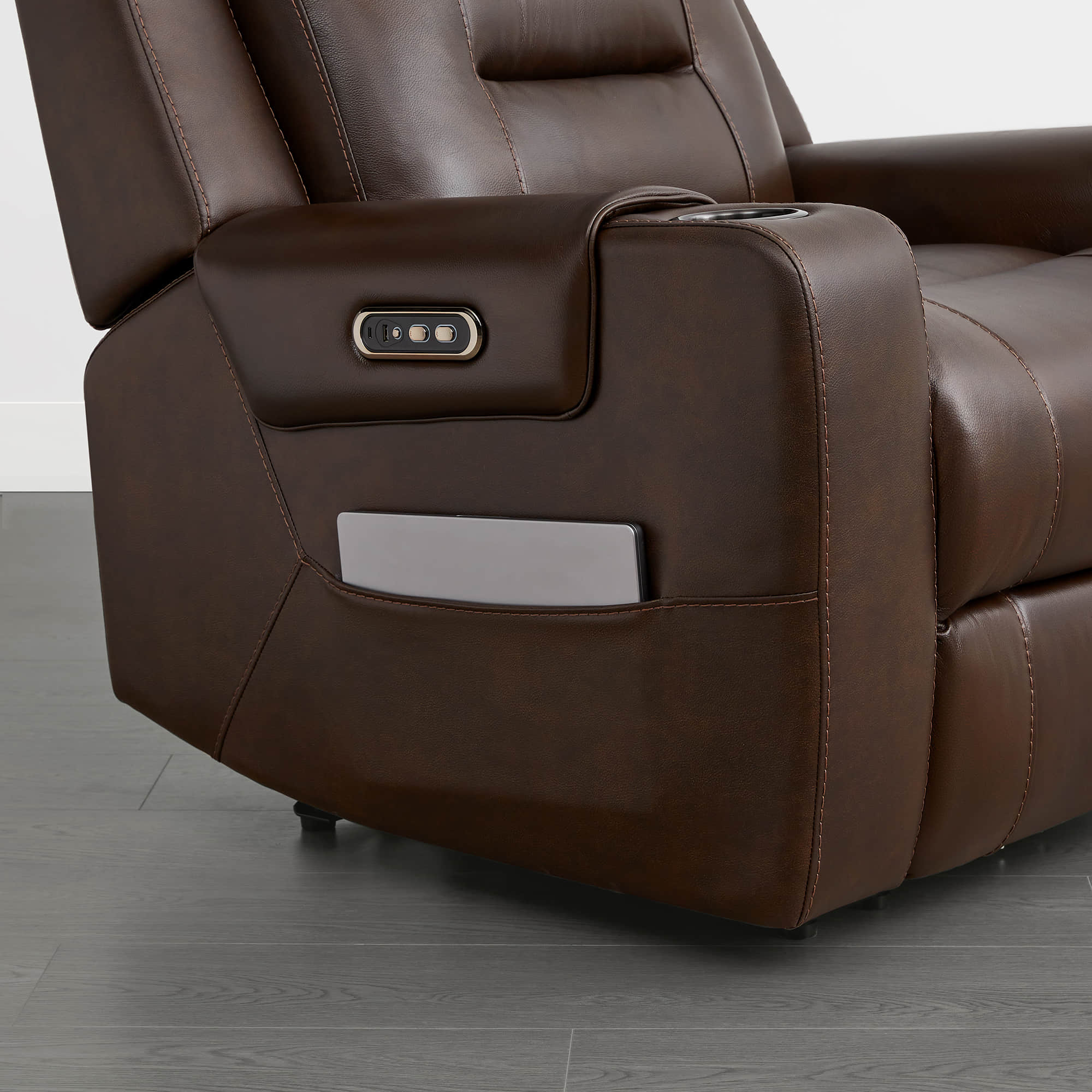 Garrison Genuine Leather Power Lay Flat Recliner with Power Headrest