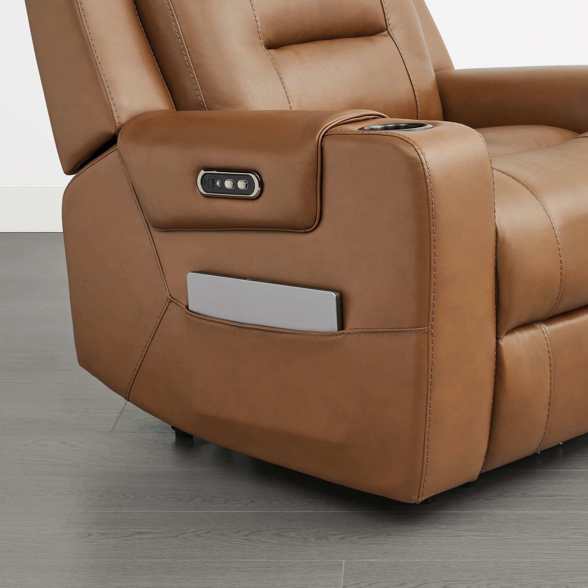 Garrison Genuine Leather Power Lay Flat Recliner with Power Headrest