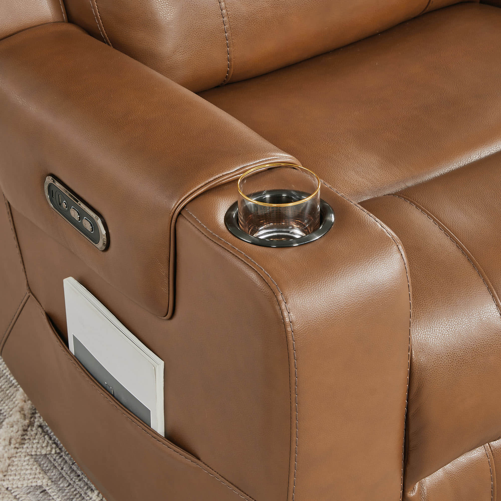Garrison Genuine Leather Power Lay Flat Recliner with Power Headrest