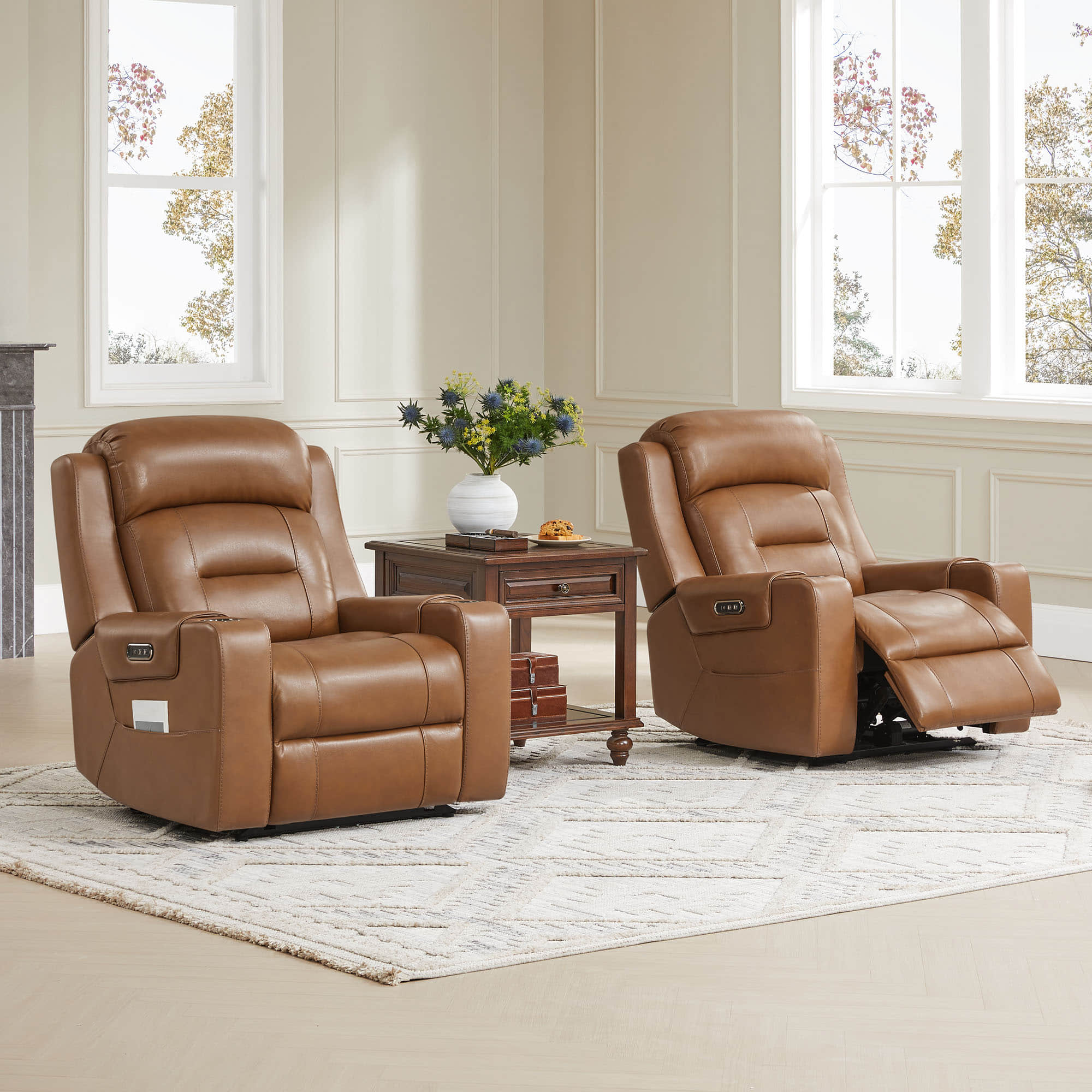 Garrison Genuine Leather Power Lay Flat Recliner with Power Headrest