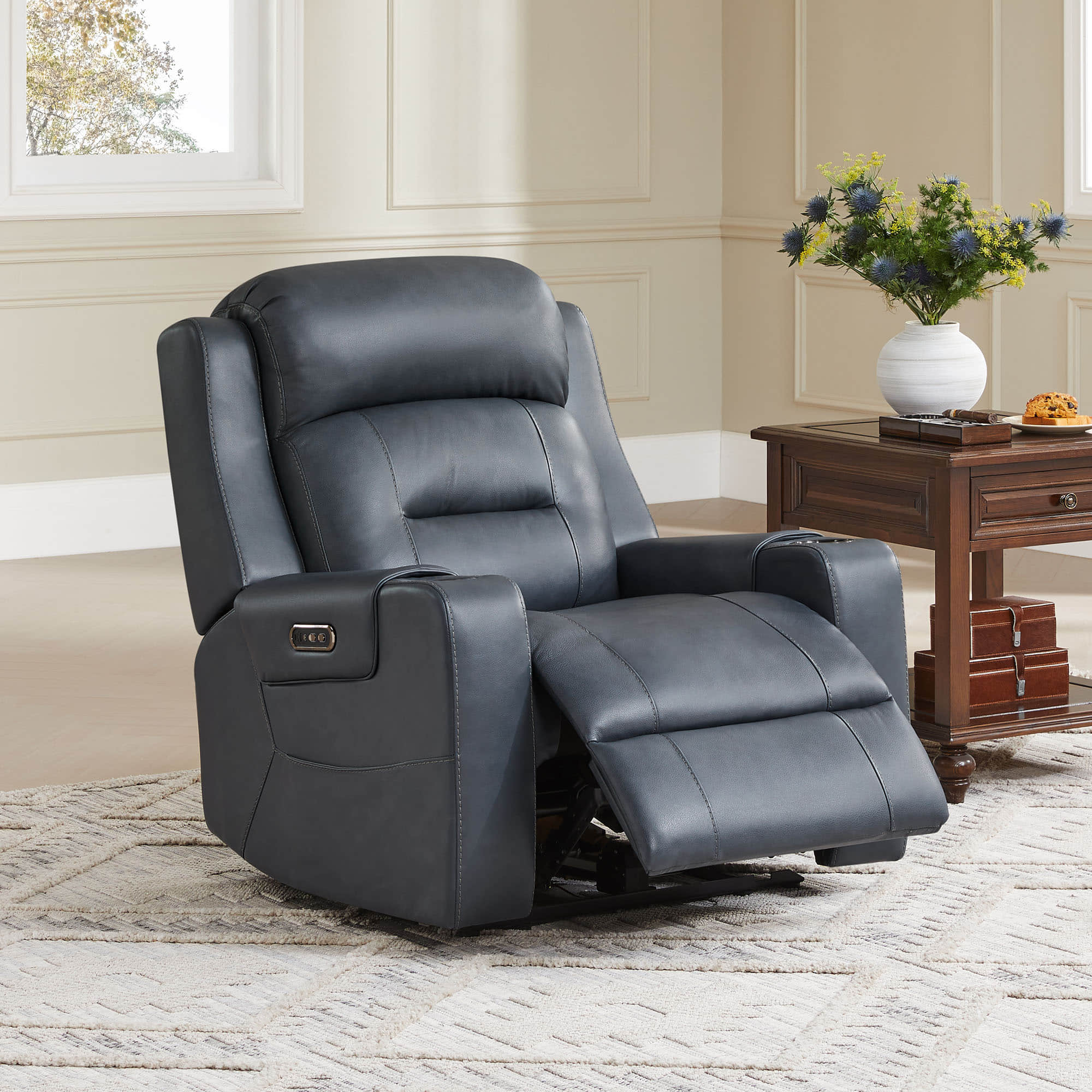 Garrison Genuine Leather Power Lay Flat Recliner with Power Headrest