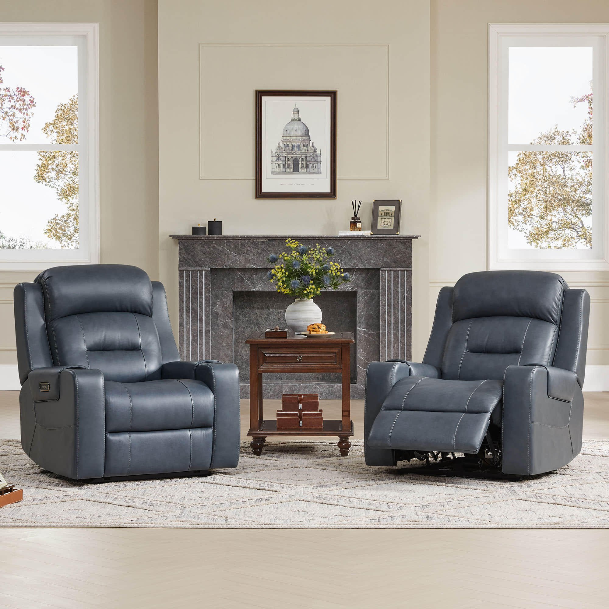 Garrison Genuine Leather Power Lay Flat Recliner with Power Headrest