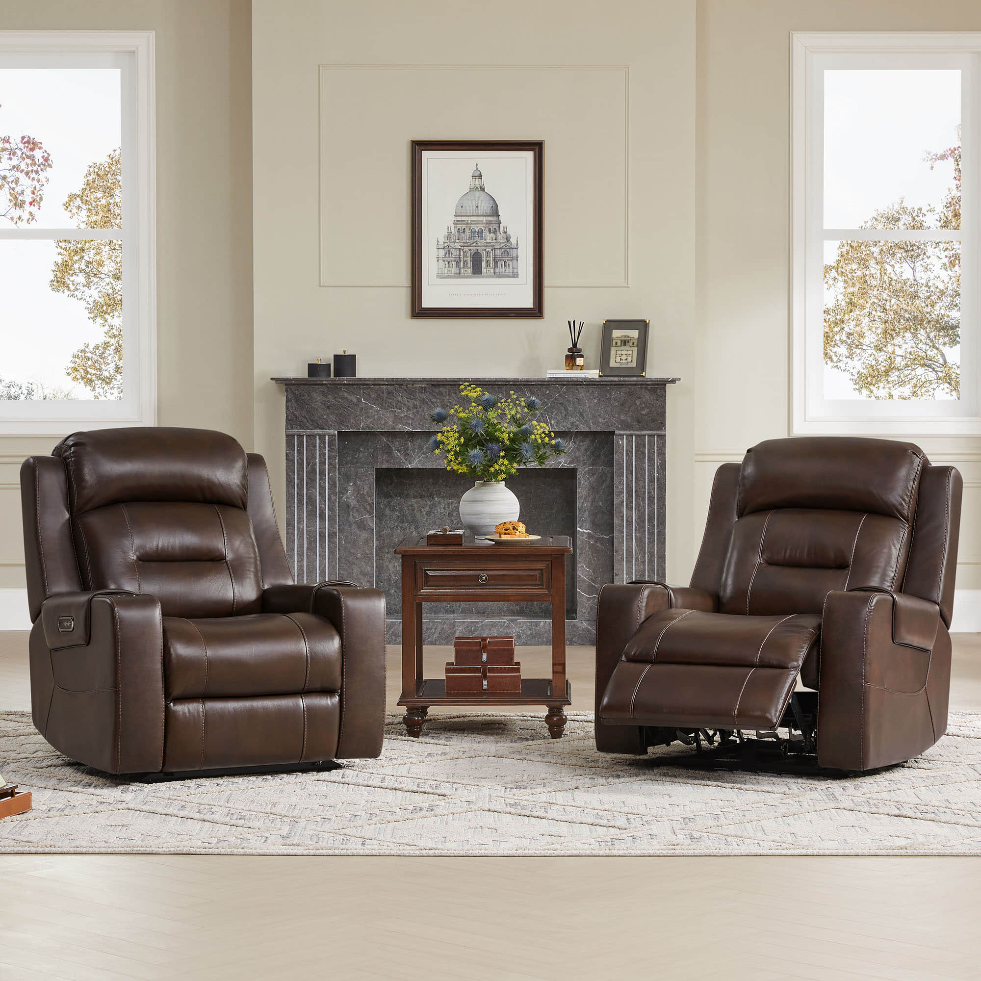Garrison Genuine Leather Power Lay Flat Recliner with Power Headrest