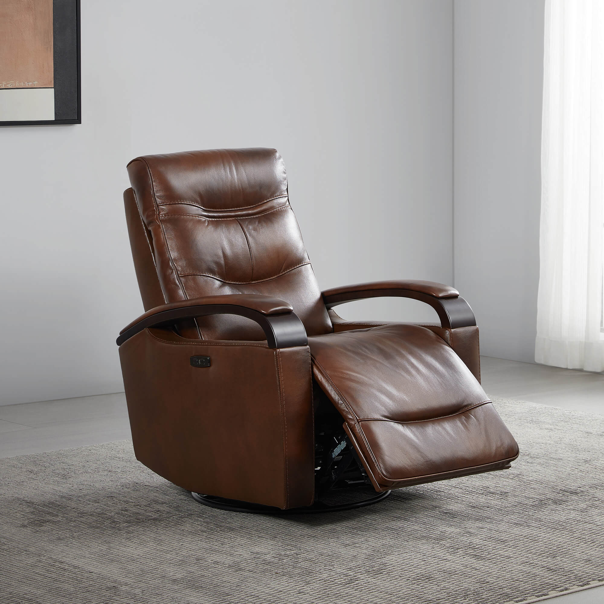 Gentry Leather Power Swivel Glider Recliner with Charging Port