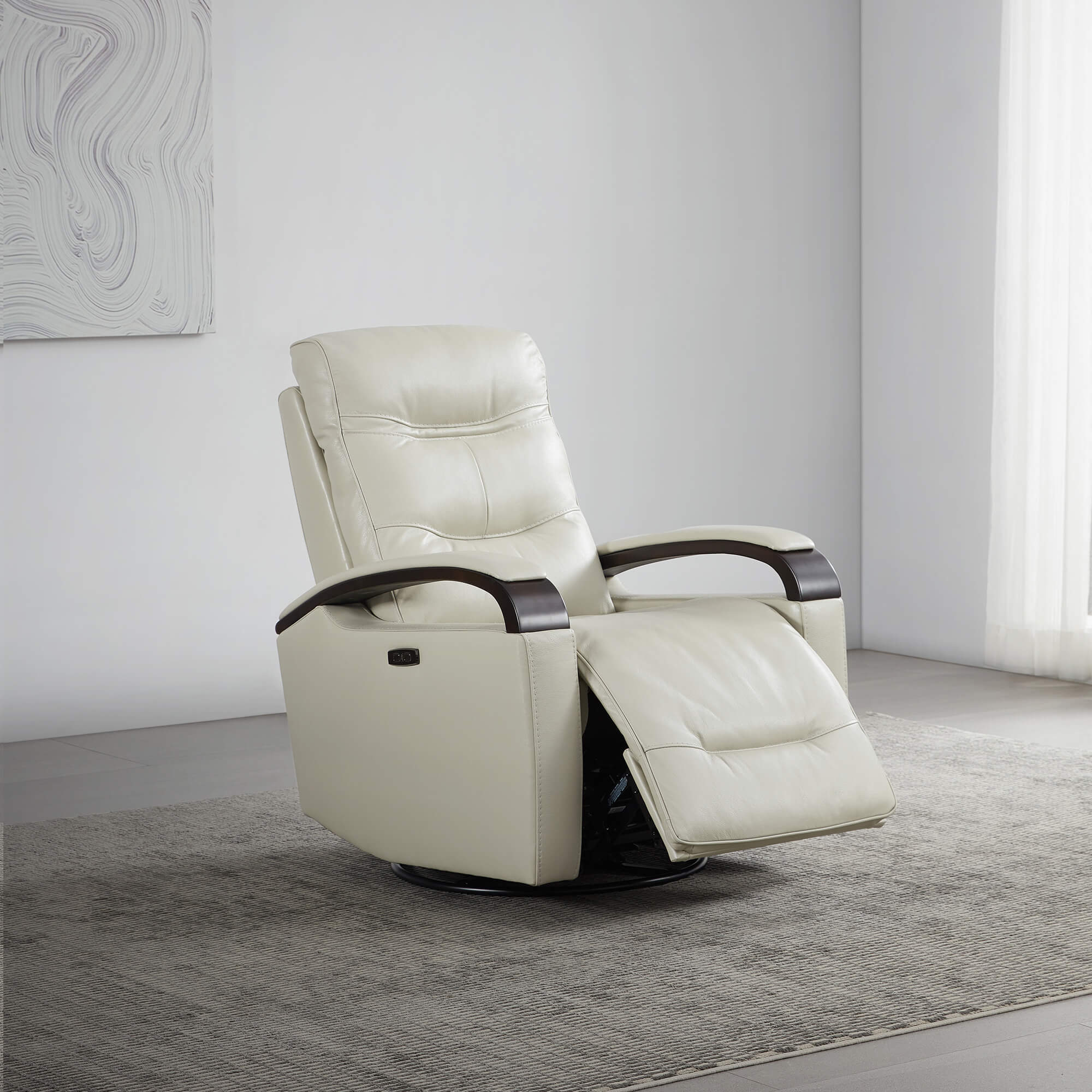 Gentry Leather Power Swivel Glider Recliner with Charging Port