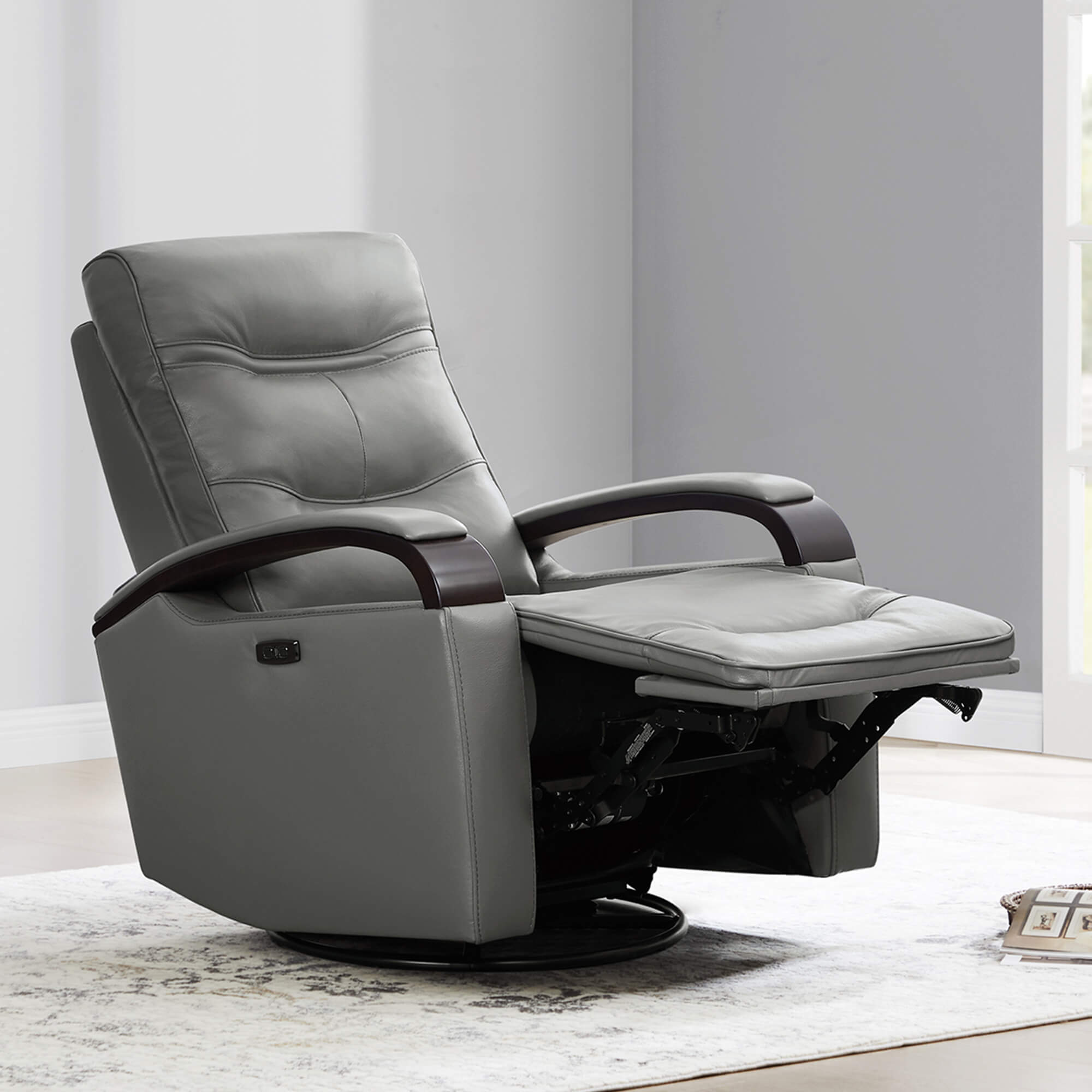 Gentry Leather Power Swivel Glider Recliner with Charging Port