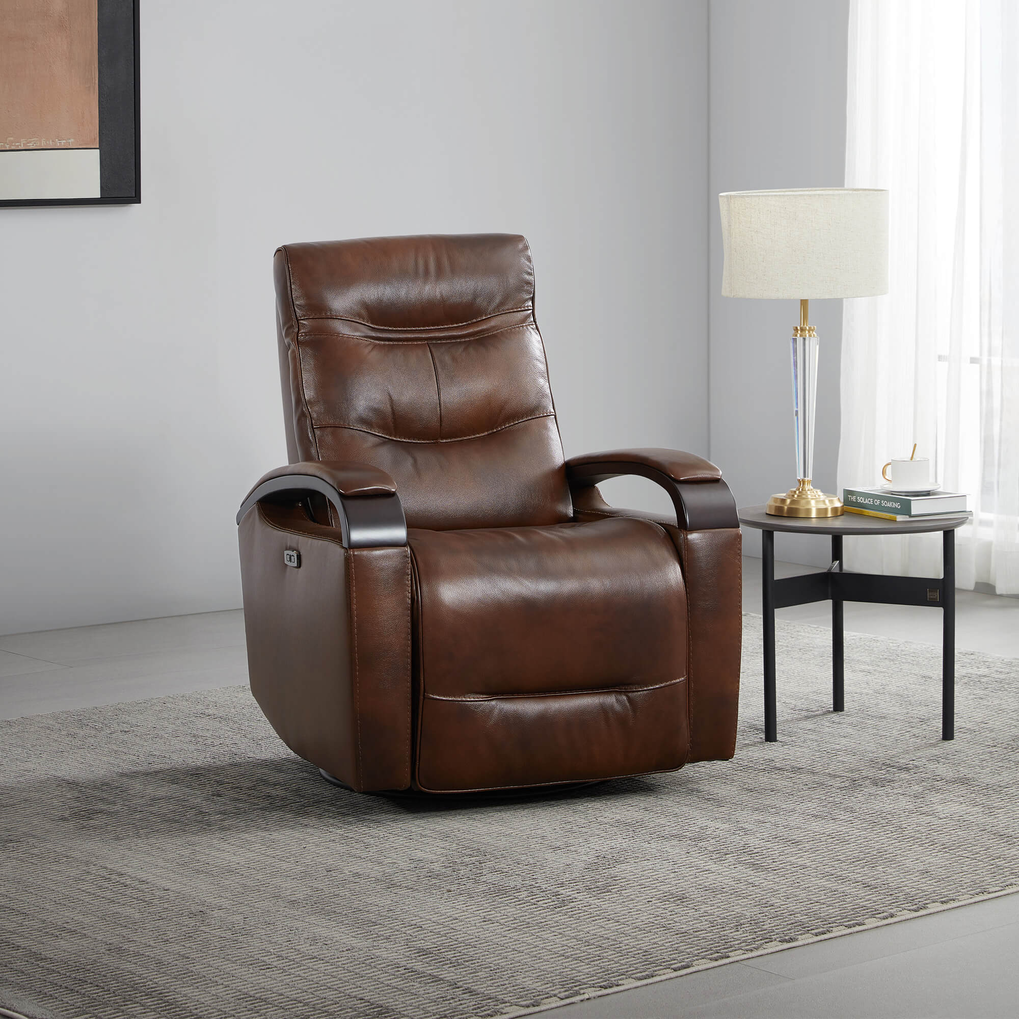 Gentry Leather Power Swivel Glider Recliner with Charging Port