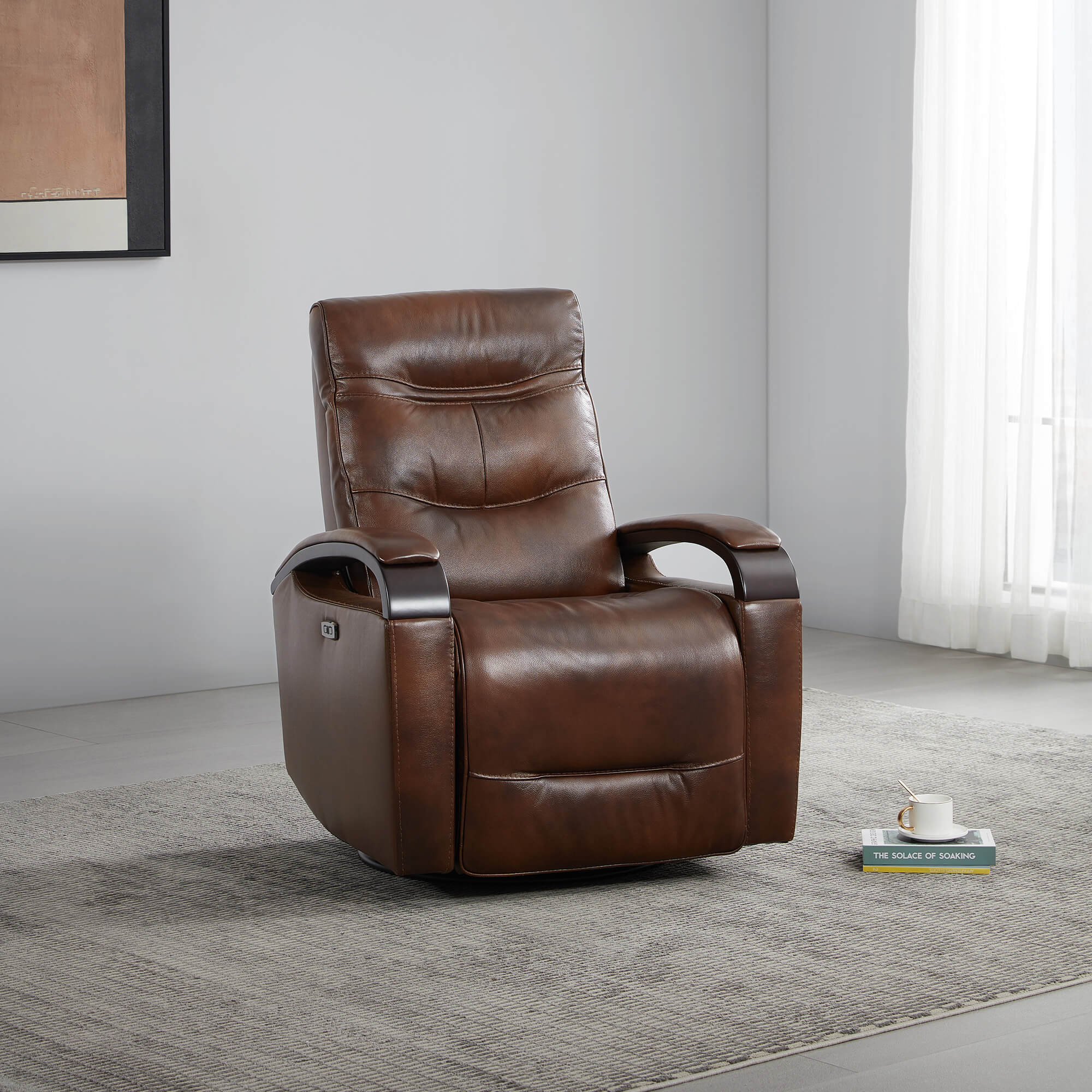 Gentry Leather Power Swivel Glider Recliner with Charging Port