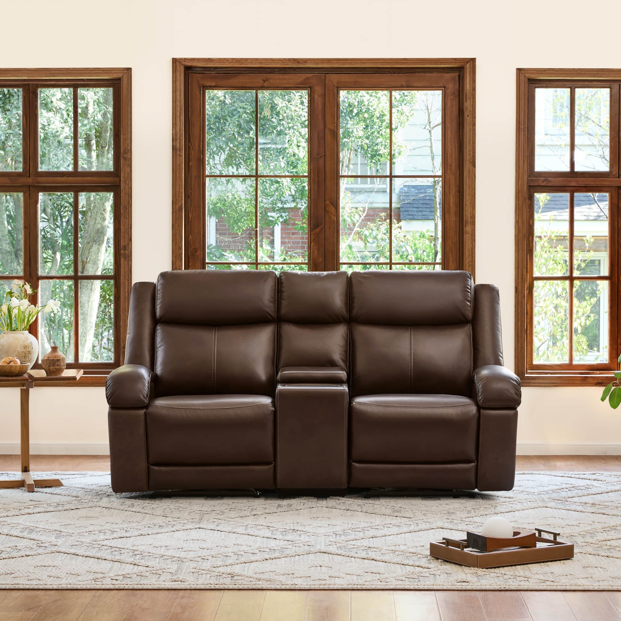 Isaac Genuine Leather Wall Hugger Power Reclining Sofa with Power Headrest